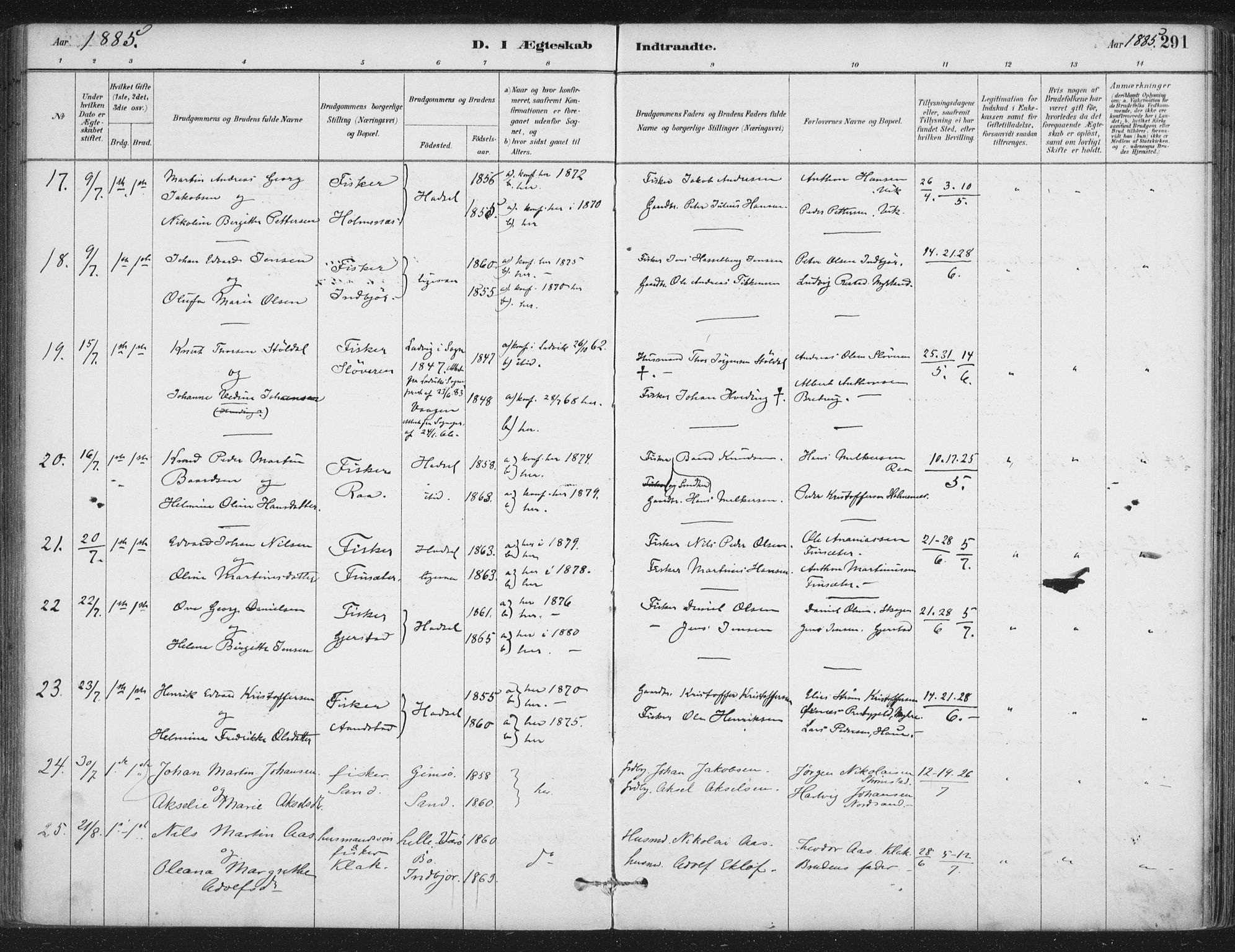 Ministerialprotokoller, klokkerbøker og fødselsregistre - Nordland, AV/SAT-A-1459/888/L1244: Parish register (official) no. 888A10, 1880-1890, p. 291