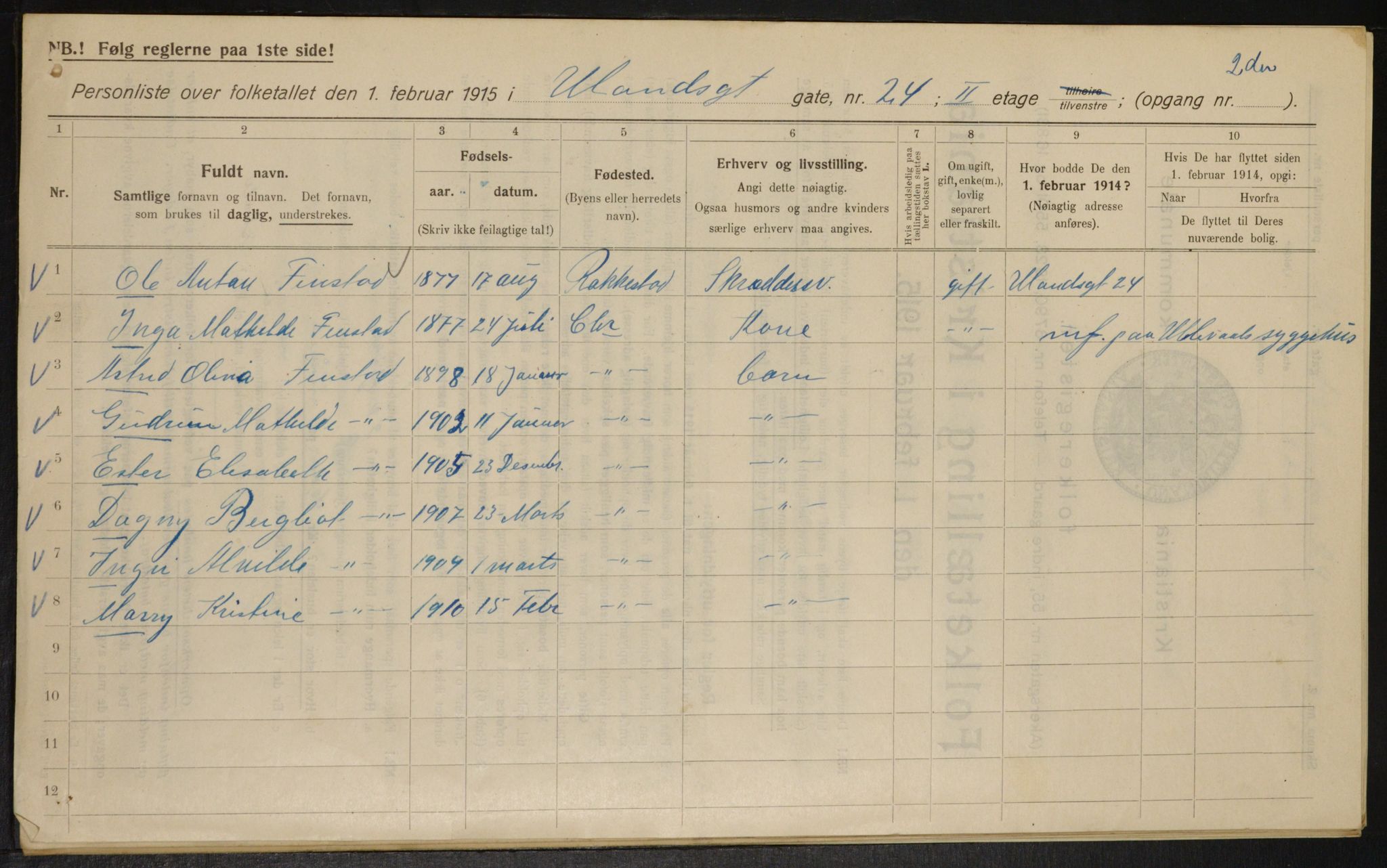 OBA, Municipal Census 1915 for Kristiania, 1915, p. 119128