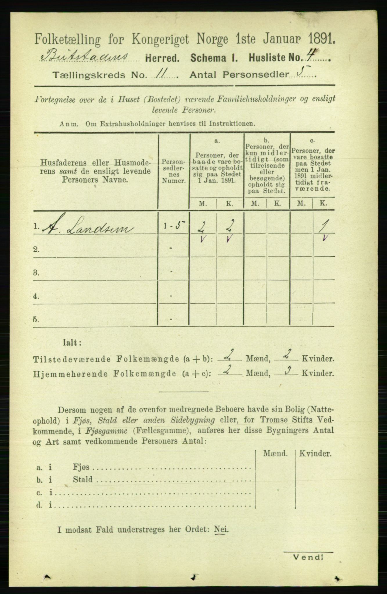 RA, 1891 census for 1727 Beitstad, 1891, p. 2989