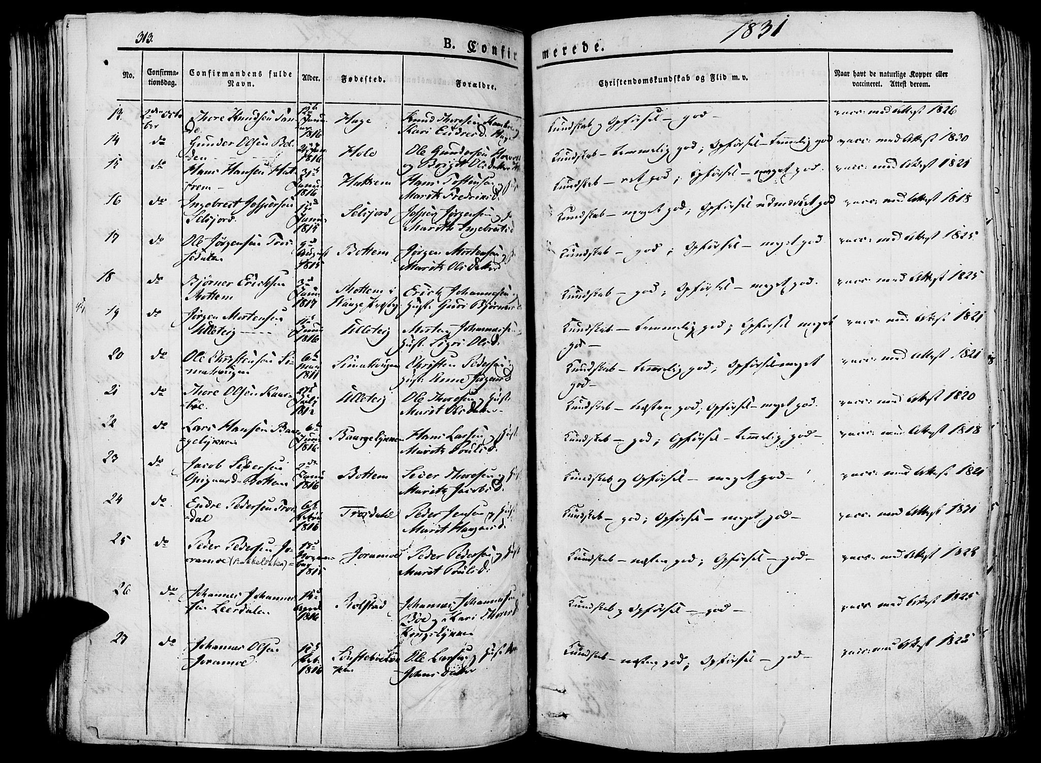 Lesja prestekontor, SAH/PREST-068/H/Ha/Haa/L0005: Parish register (official) no. 5, 1830-1842, p. 313