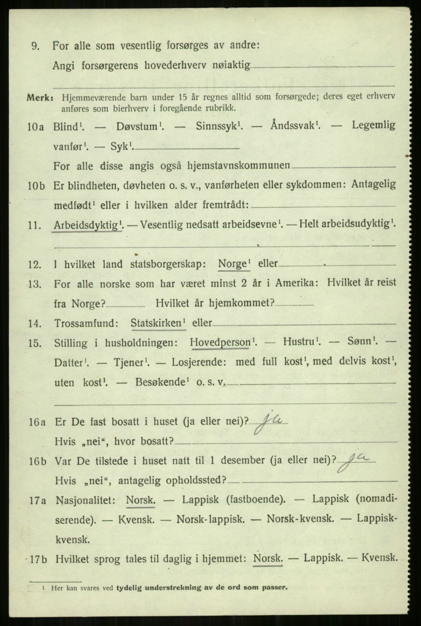 SATØ, 1920 census for Salangen, 1920, p. 1163