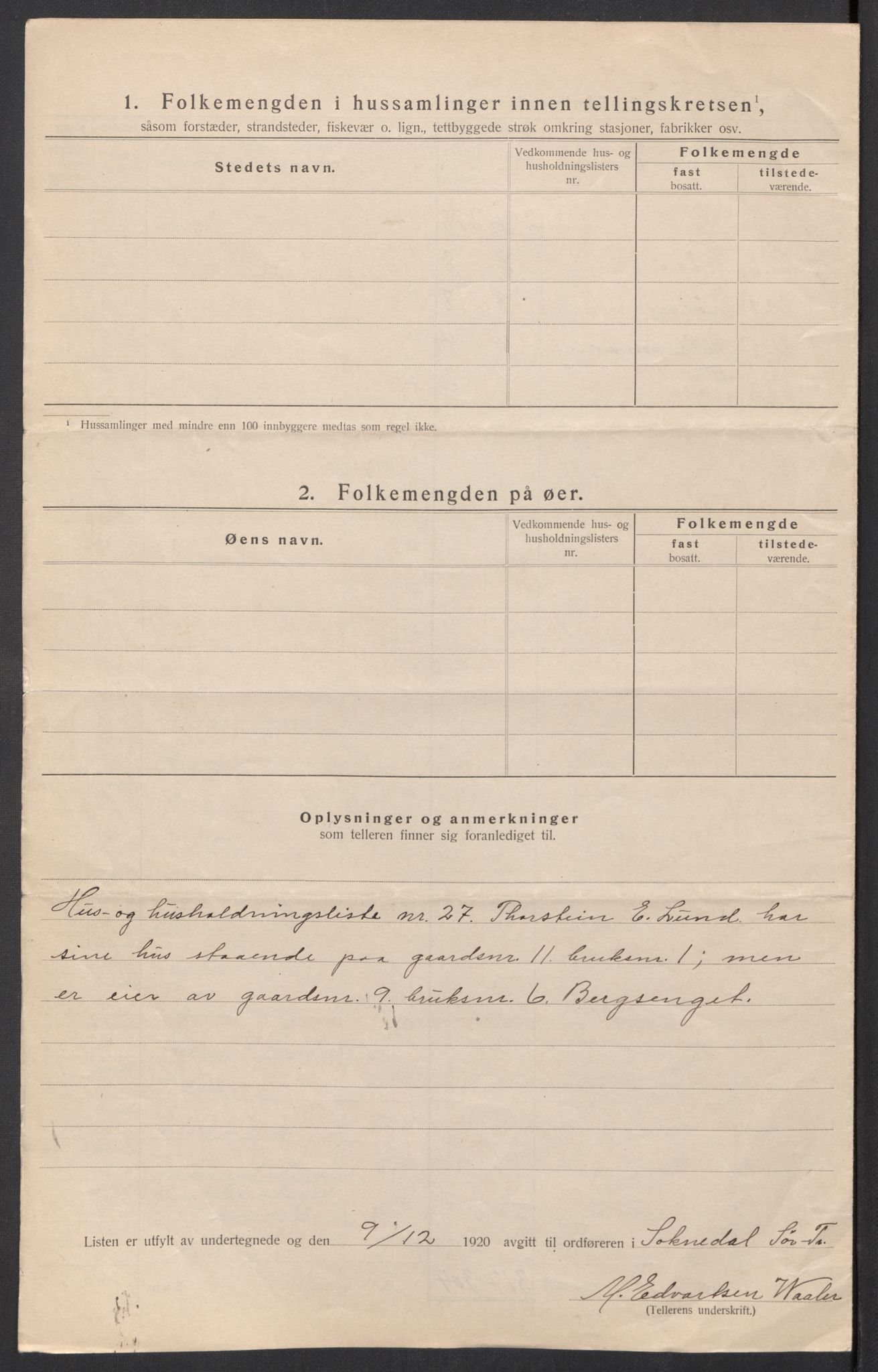 SAT, 1920 census for Soknedal, 1920, p. 12