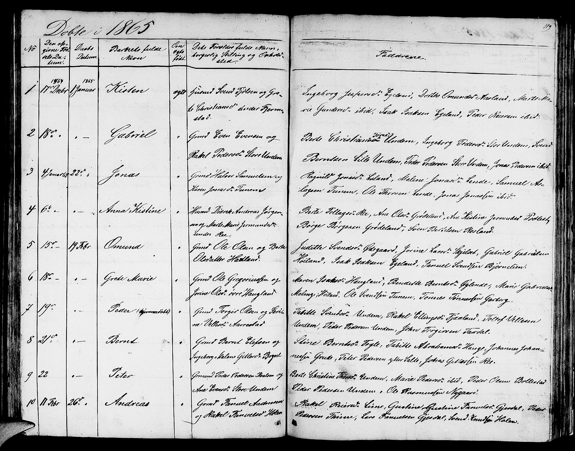 Lye sokneprestkontor, SAST/A-101794/001/30BB/L0002: Parish register (copy) no. B 2, 1852-1867, p. 119