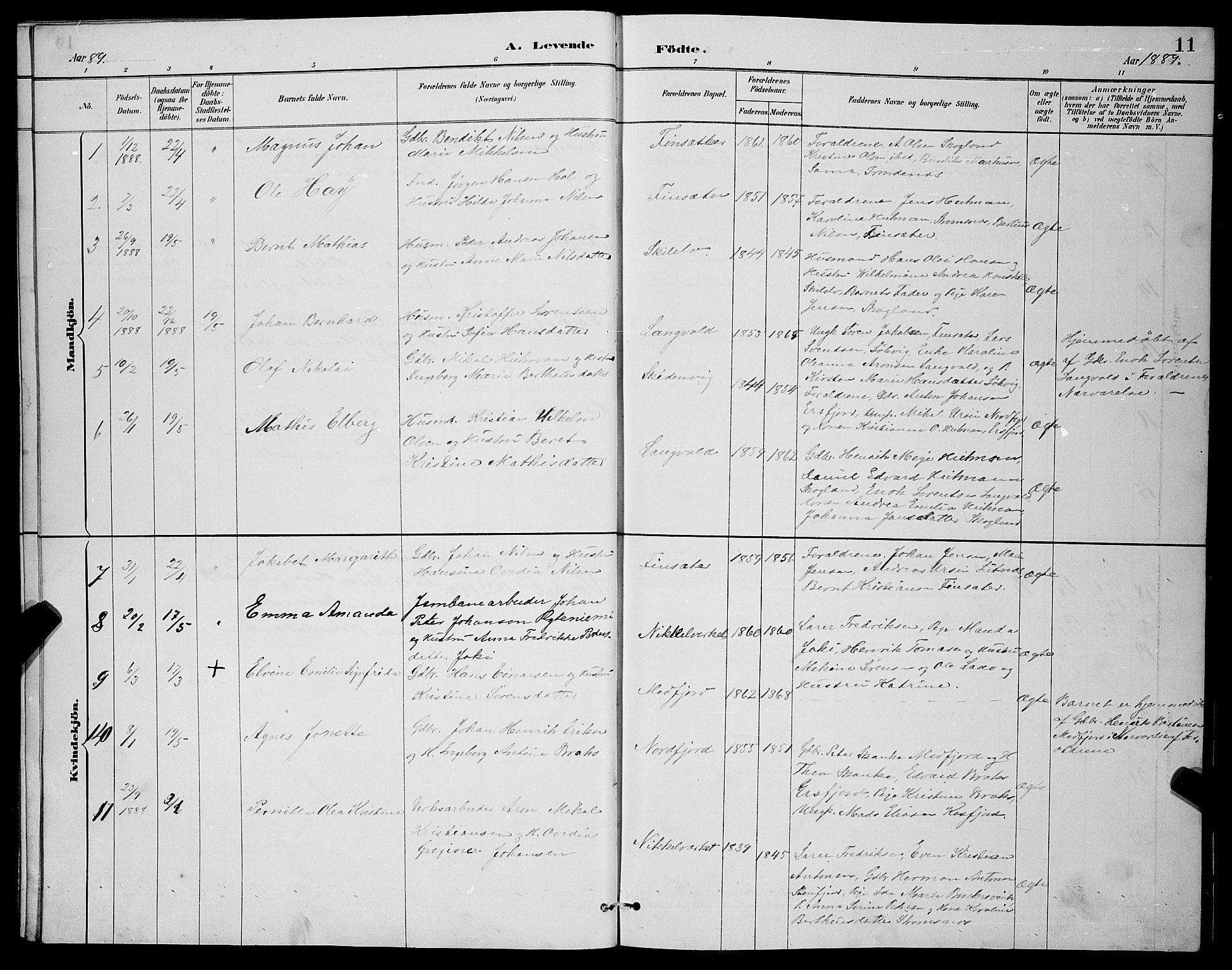 Berg sokneprestkontor, SATØ/S-1318/G/Ga/Gab/L0004klokker: Parish register (copy) no. 4, 1887-1897, p. 11