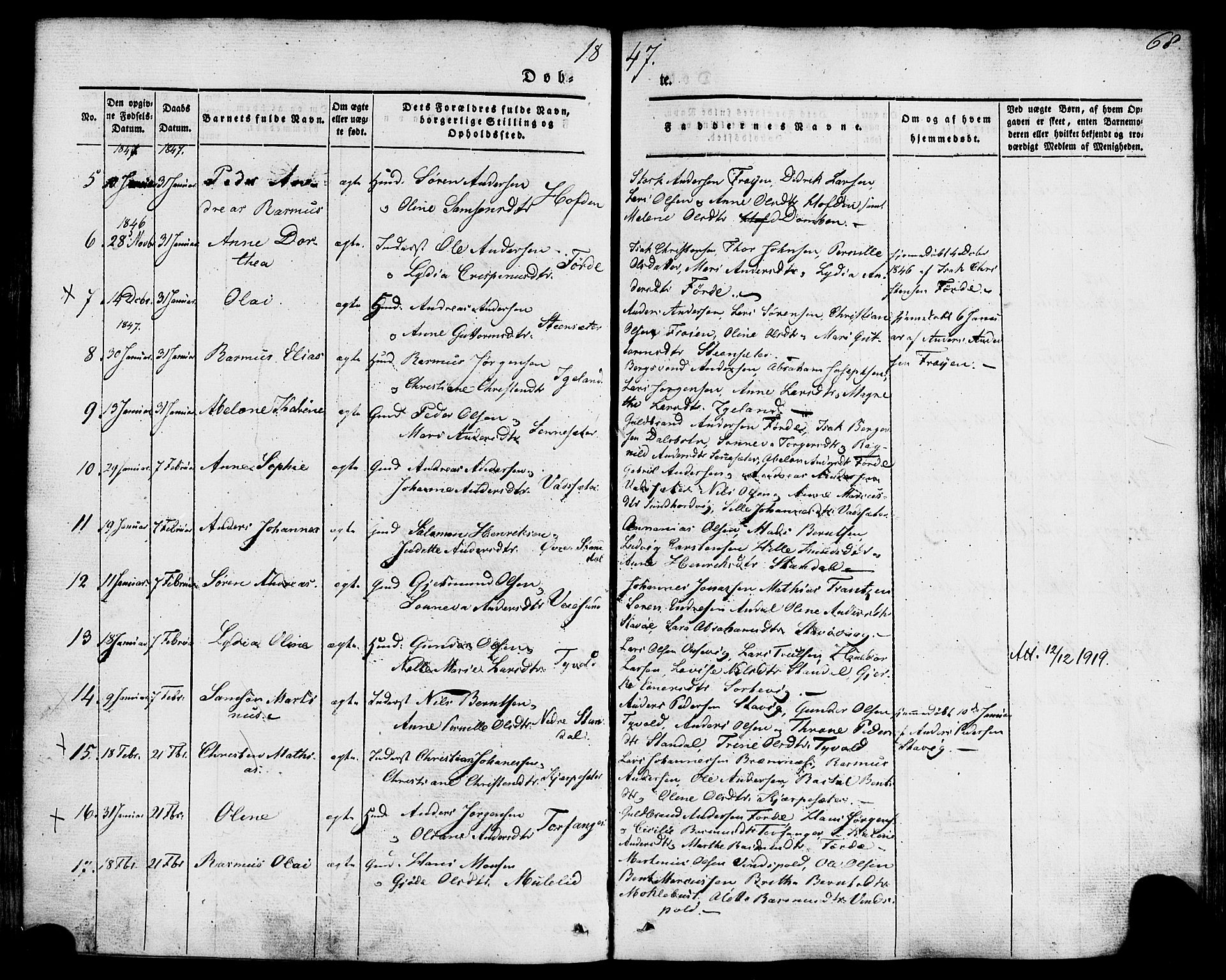 Kinn sokneprestembete, AV/SAB-A-80801/H/Haa/Haaa/L0005: Parish register (official) no. A 5, 1841-1857, p. 68