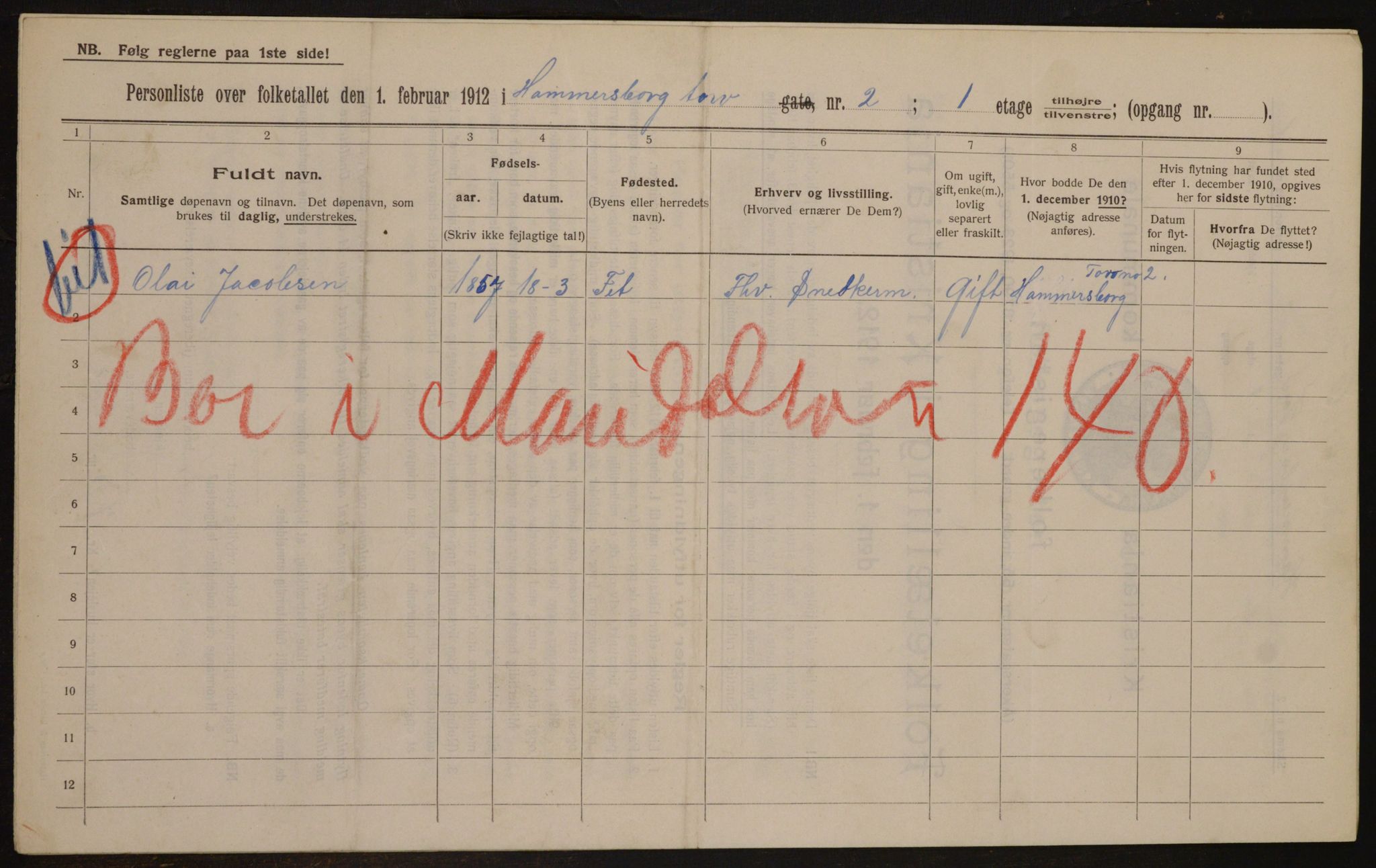 OBA, Municipal Census 1912 for Kristiania, 1912, p. 34363