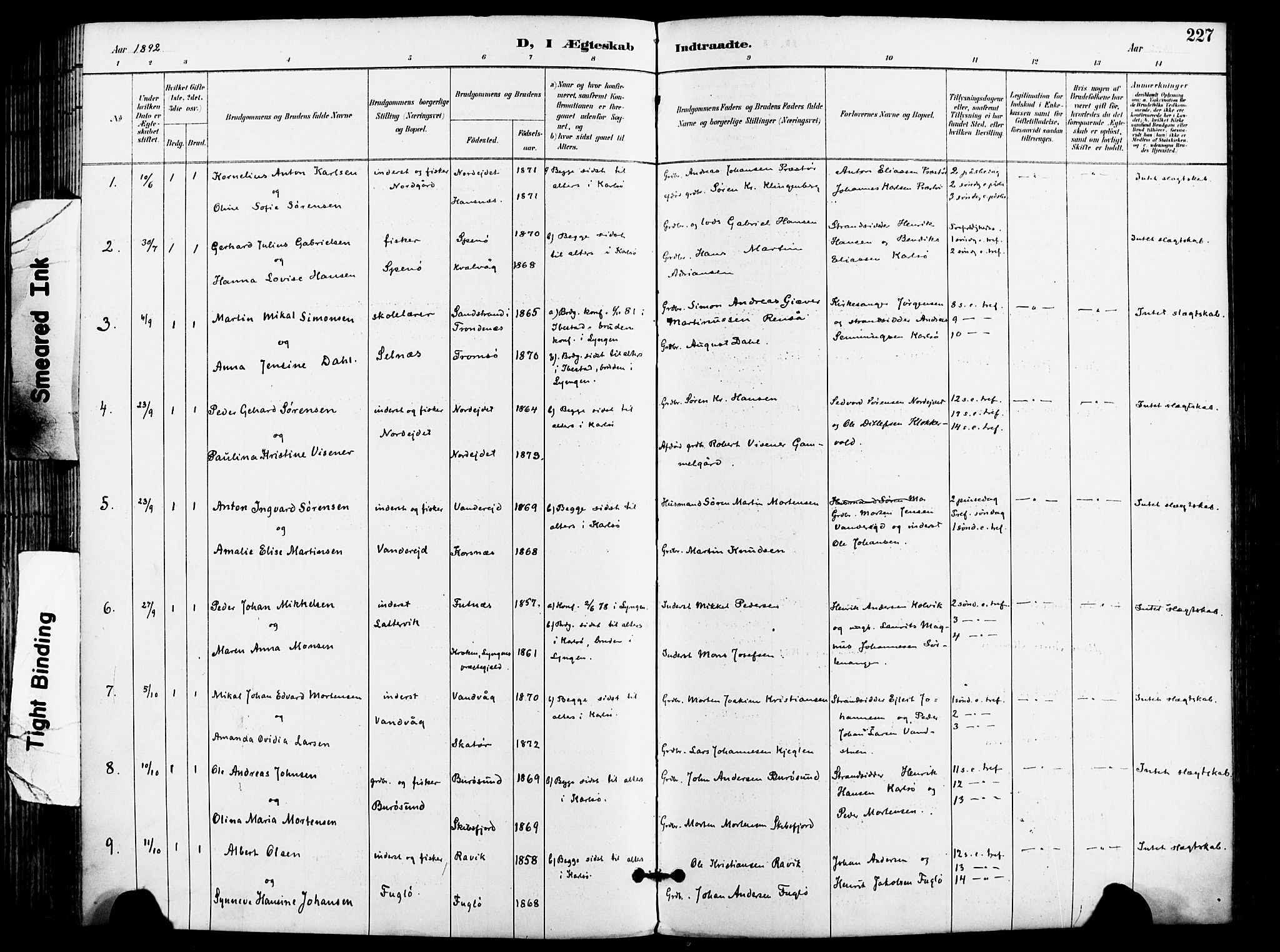 Karlsøy sokneprestembete, SATØ/S-1299/H/Ha/Haa/L0007kirke: Parish register (official) no. 7, 1891-1902, p. 227