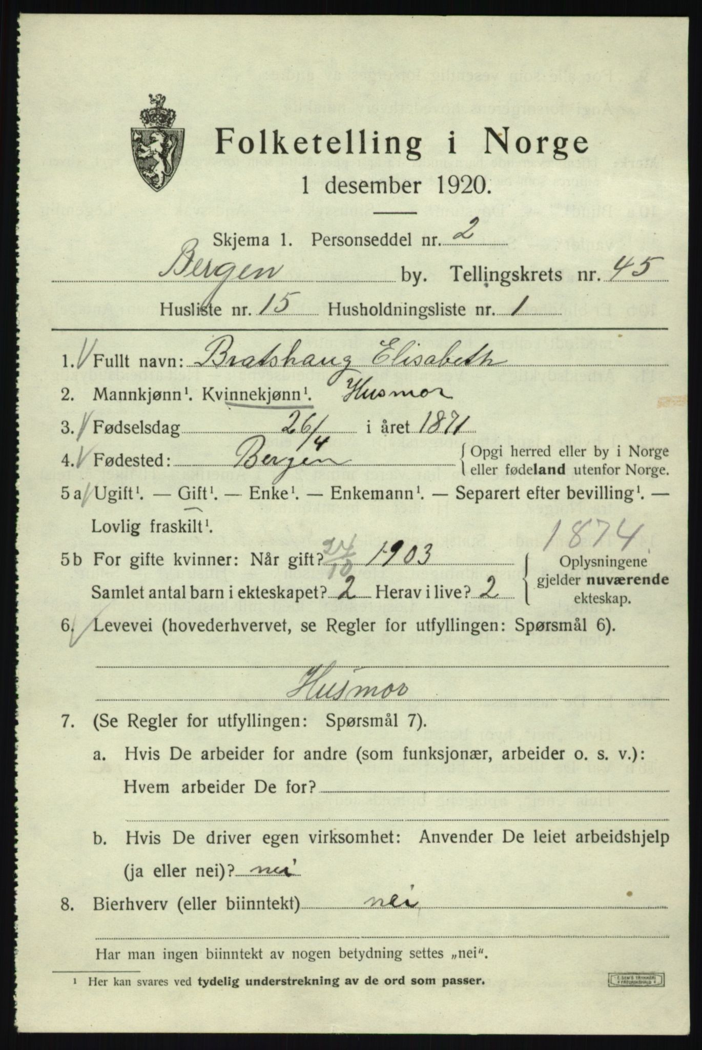 SAB, 1920 census for Bergen, 1920, p. 114178