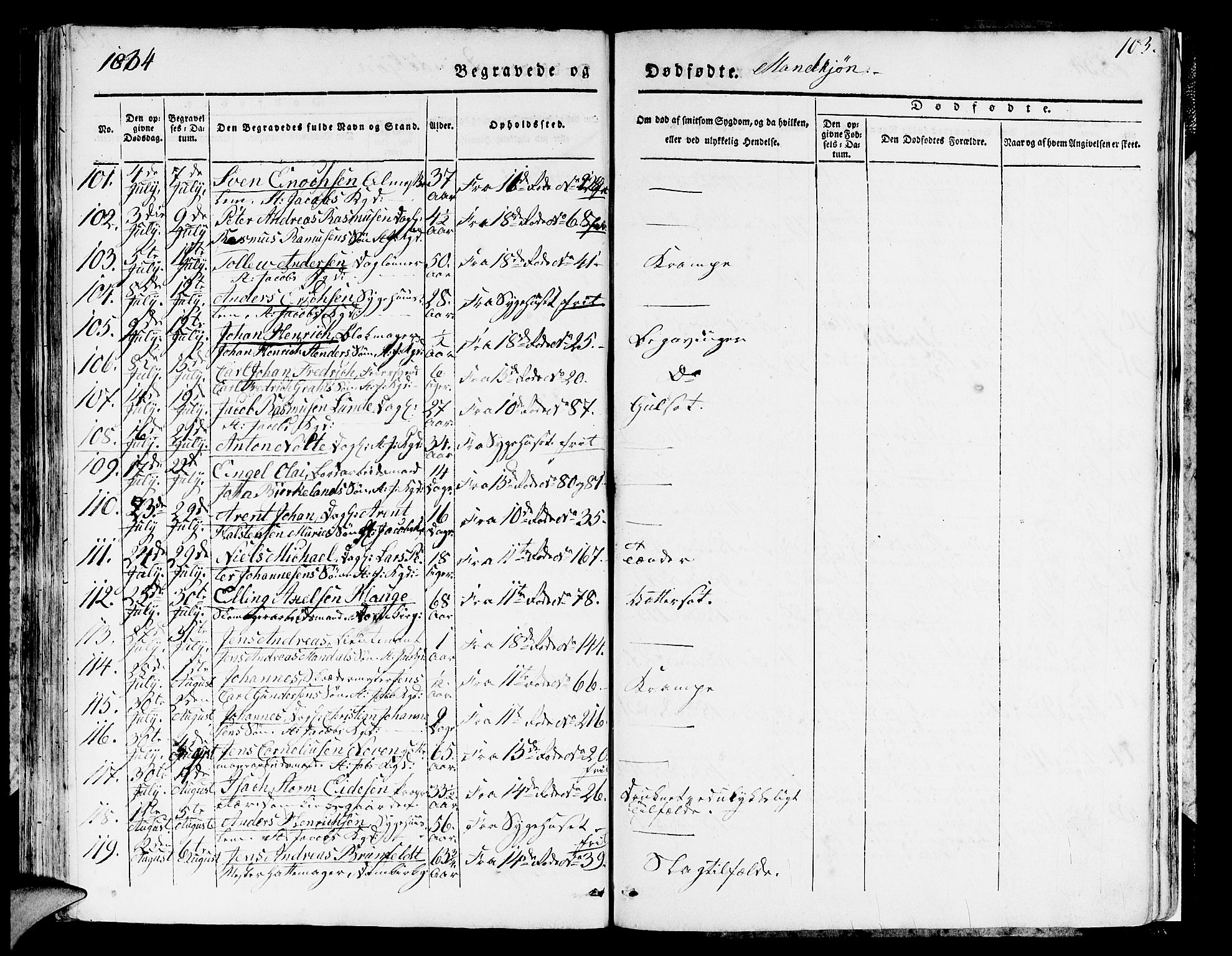 Domkirken sokneprestembete, AV/SAB-A-74801/H/Hab/L0007: Parish register (copy) no. A 7, 1832-1836, p. 103