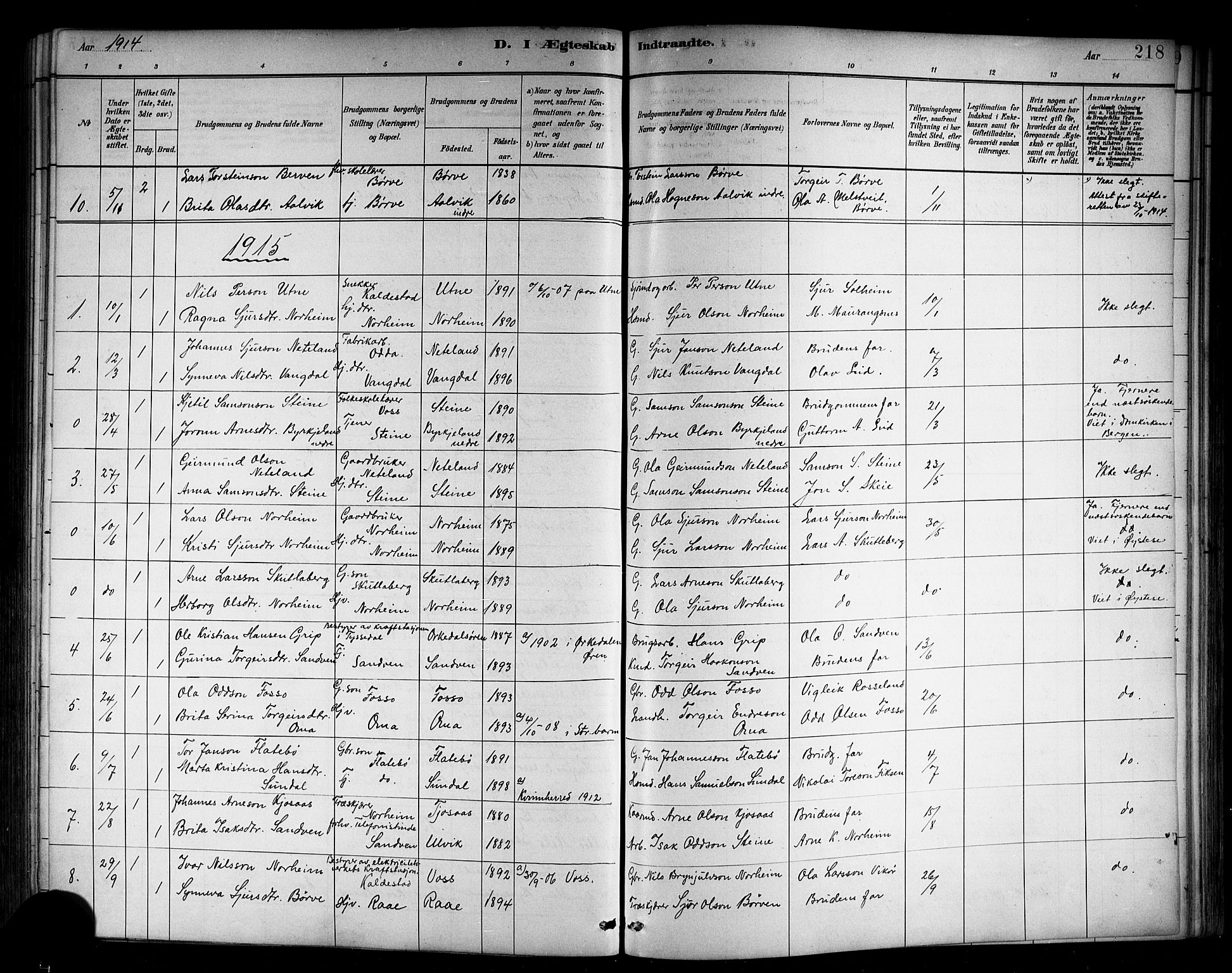 Kvam sokneprestembete, AV/SAB-A-76201/H/Hab: Parish register (copy) no. B 3, 1884-1916, p. 218