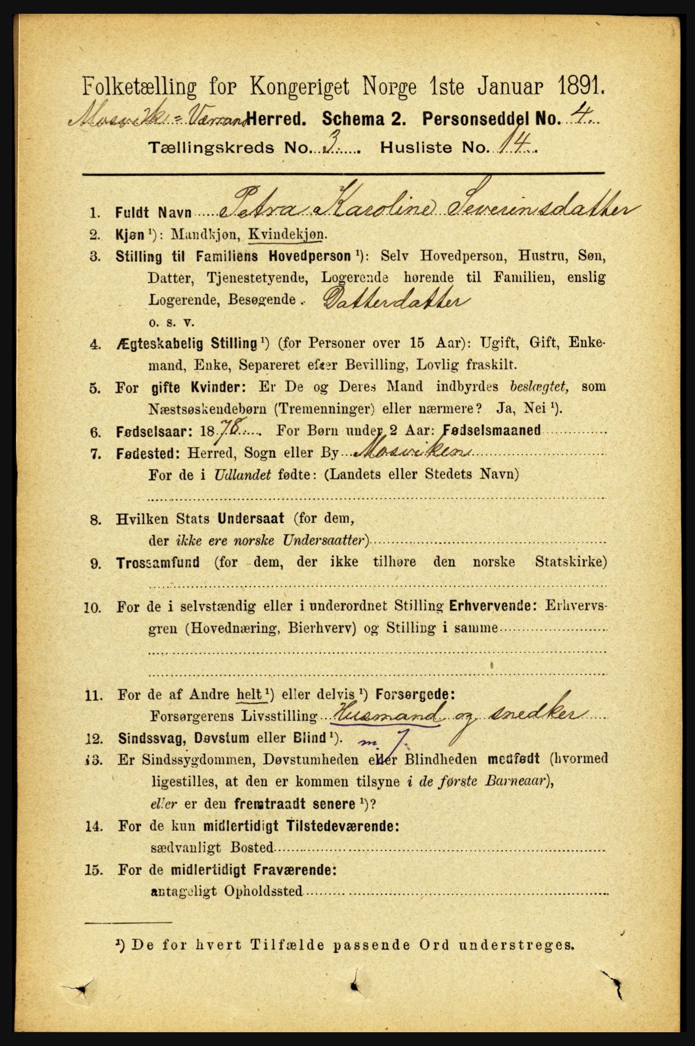 RA, 1891 census for 1723 Mosvik og Verran, 1891, p. 1007