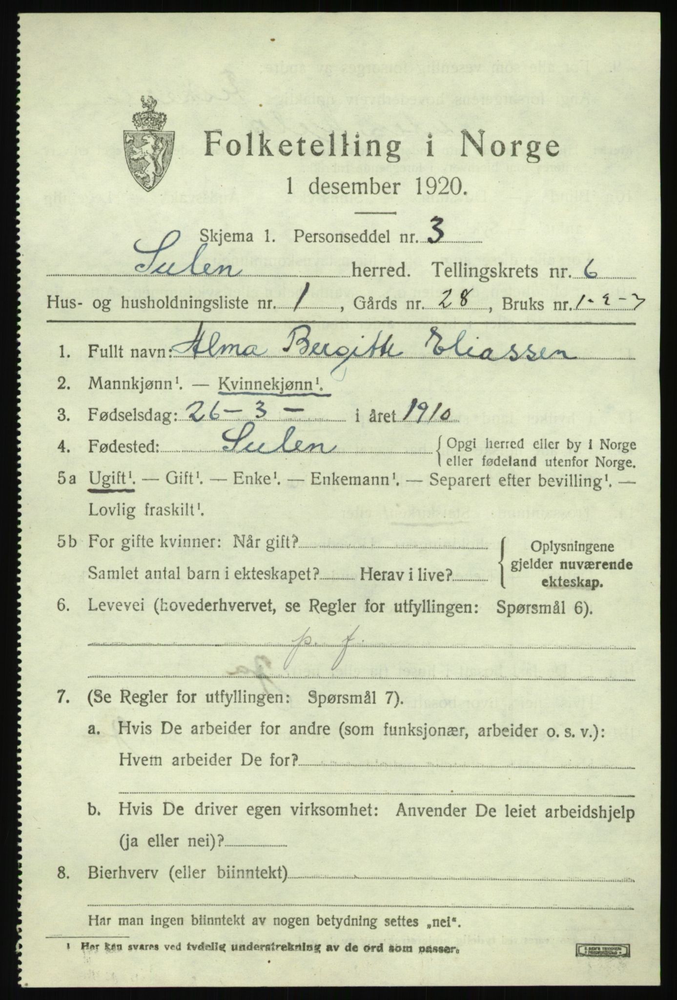SAB, 1920 census for Solund, 1920, p. 2440