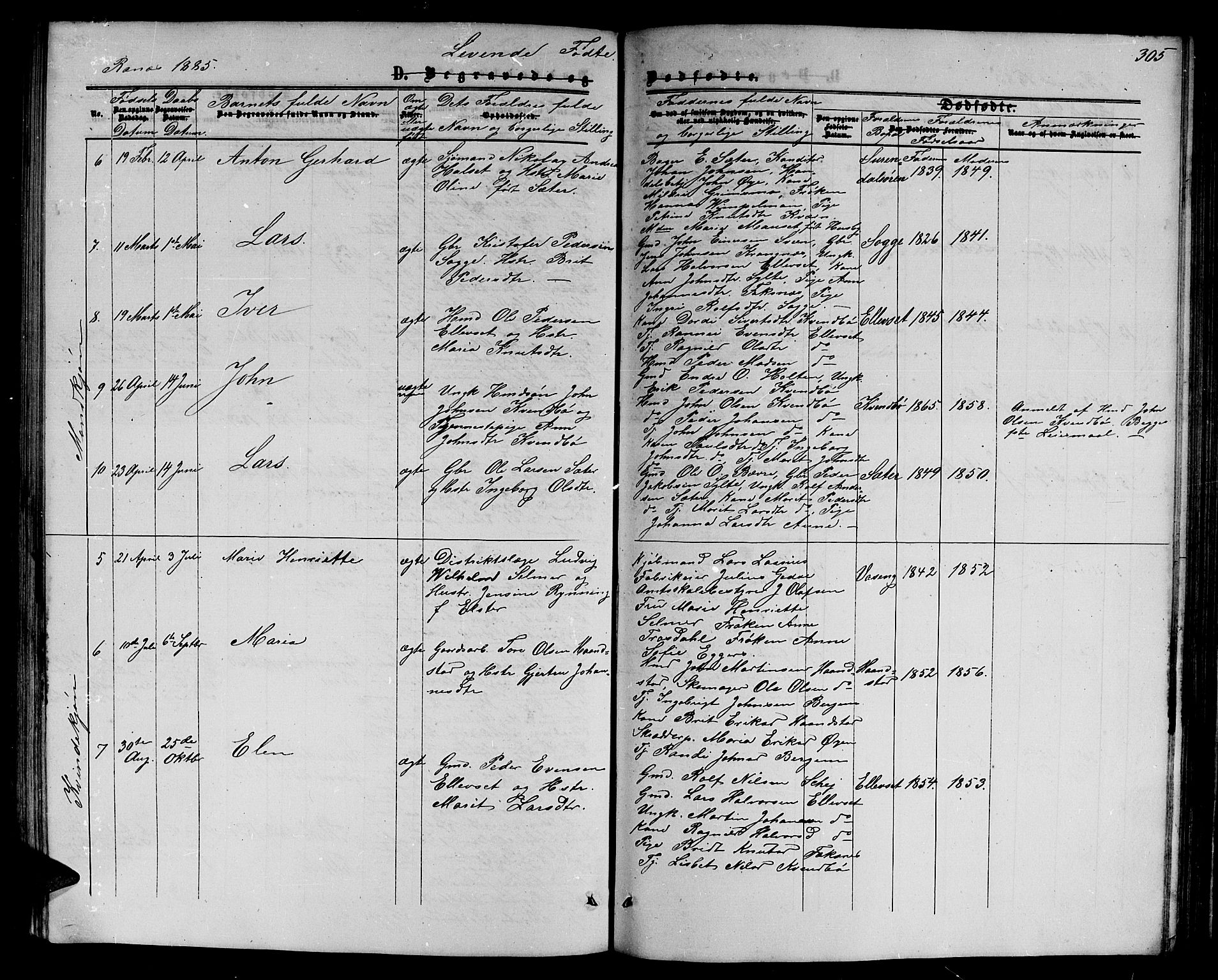 Ministerialprotokoller, klokkerbøker og fødselsregistre - Møre og Romsdal, SAT/A-1454/595/L1051: Parish register (copy) no. 595C03, 1866-1891, p. 305