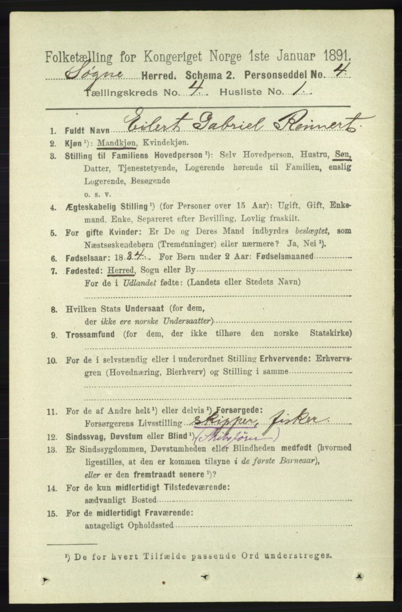 RA, 1891 census for 1018 Søgne, 1891, p. 633