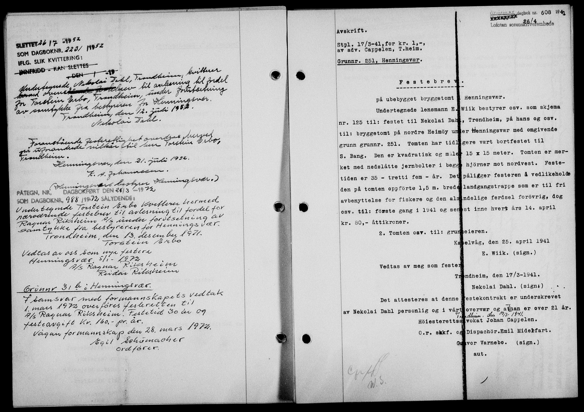 Lofoten sorenskriveri, SAT/A-0017/1/2/2C/L0008a: Mortgage book no. 8a, 1940-1941, Diary no: : 608/1941