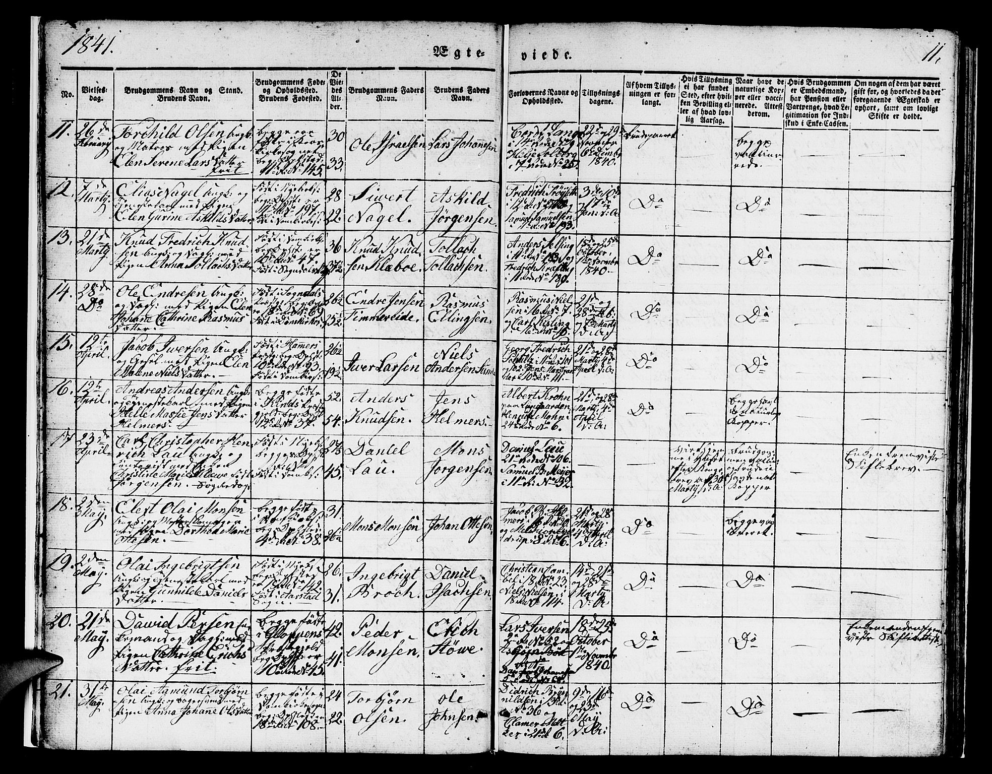 Domkirken sokneprestembete, AV/SAB-A-74801/H/Hab/L0029: Parish register (copy) no. D 1, 1839-1857, p. 11