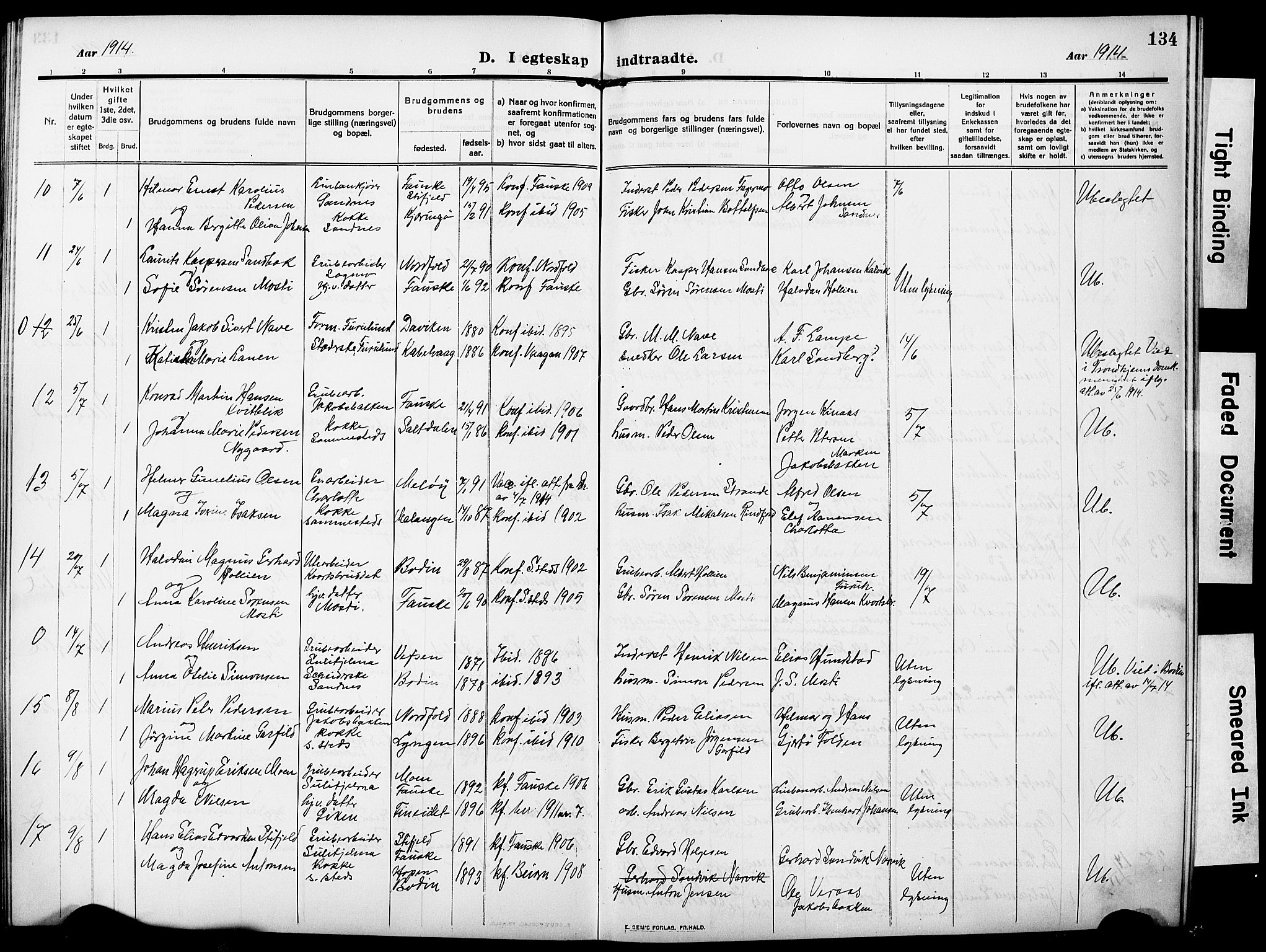 Ministerialprotokoller, klokkerbøker og fødselsregistre - Nordland, AV/SAT-A-1459/850/L0710: Parish register (official) no. 850A02, 1910-1920, p. 134