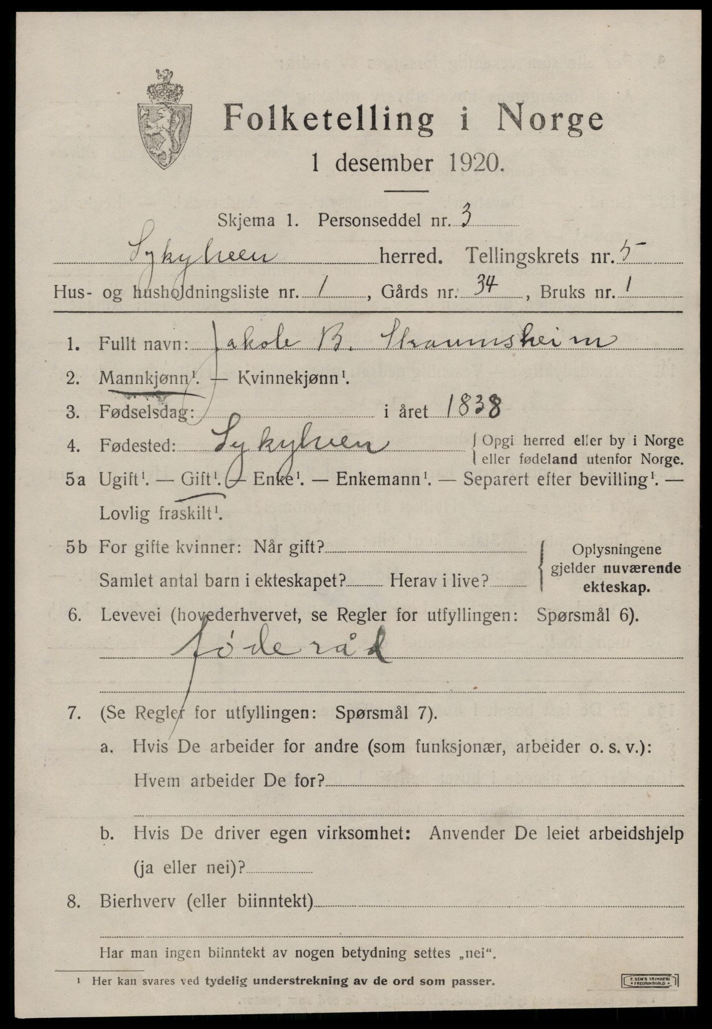 SAT, 1920 census for Sykkylven, 1920, p. 3195