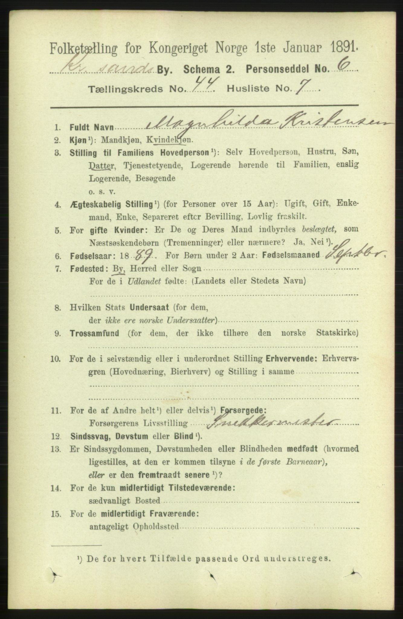 RA, 1891 census for 1001 Kristiansand, 1891, p. 13388