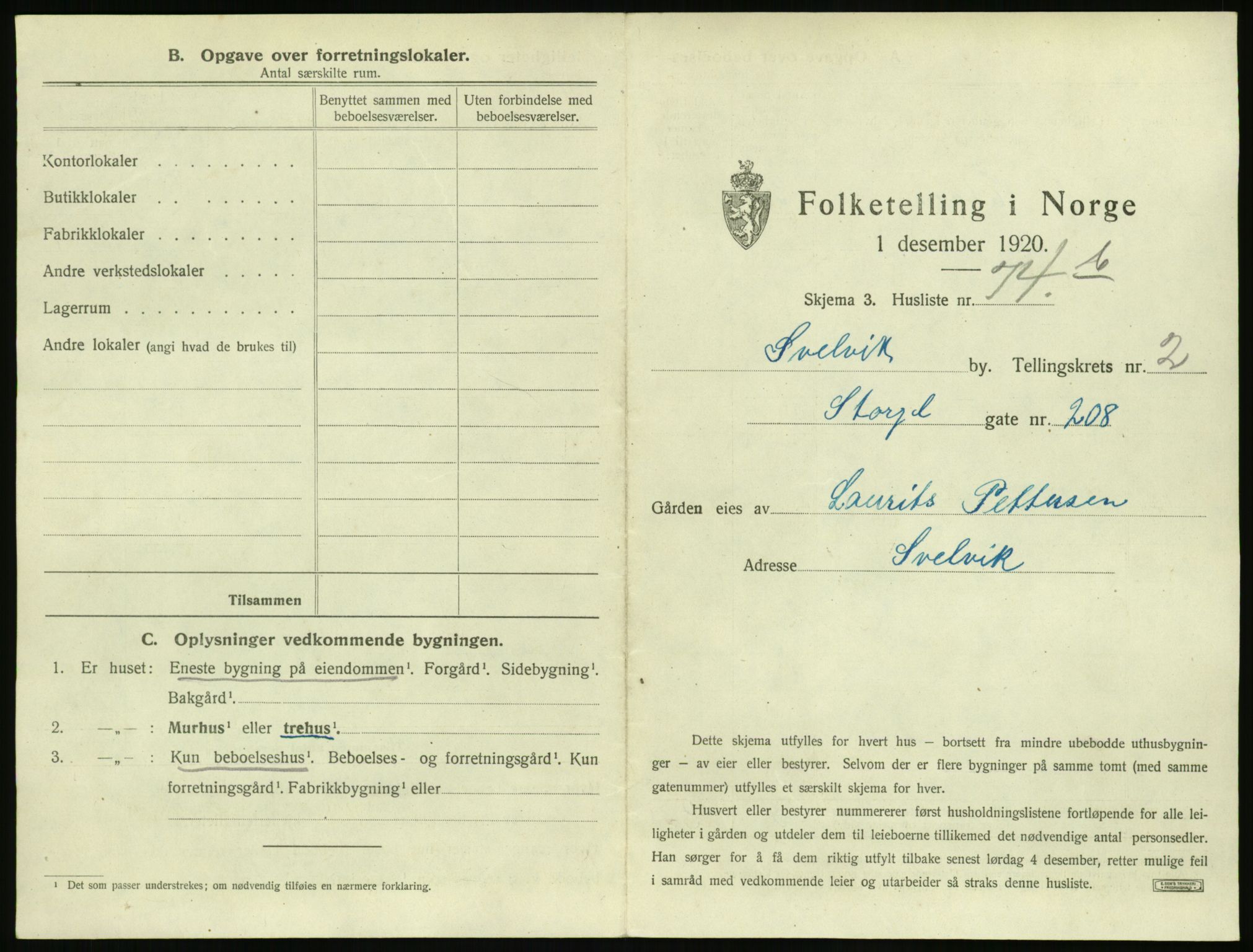 SAKO, 1920 census for Svelvik, 1920, p. 425