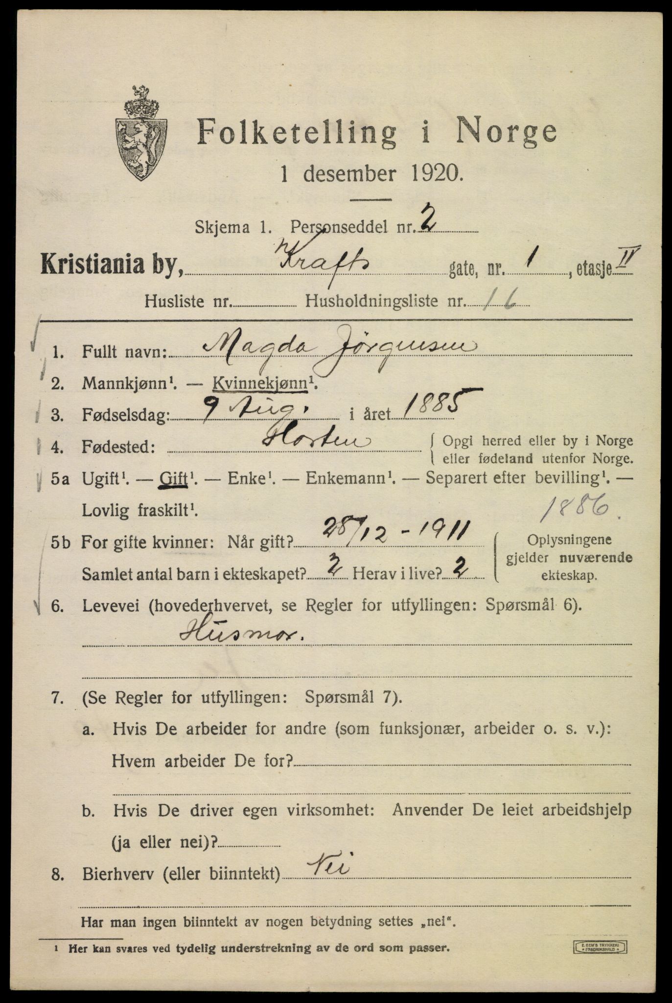 SAO, 1920 census for Kristiania, 1920, p. 351007