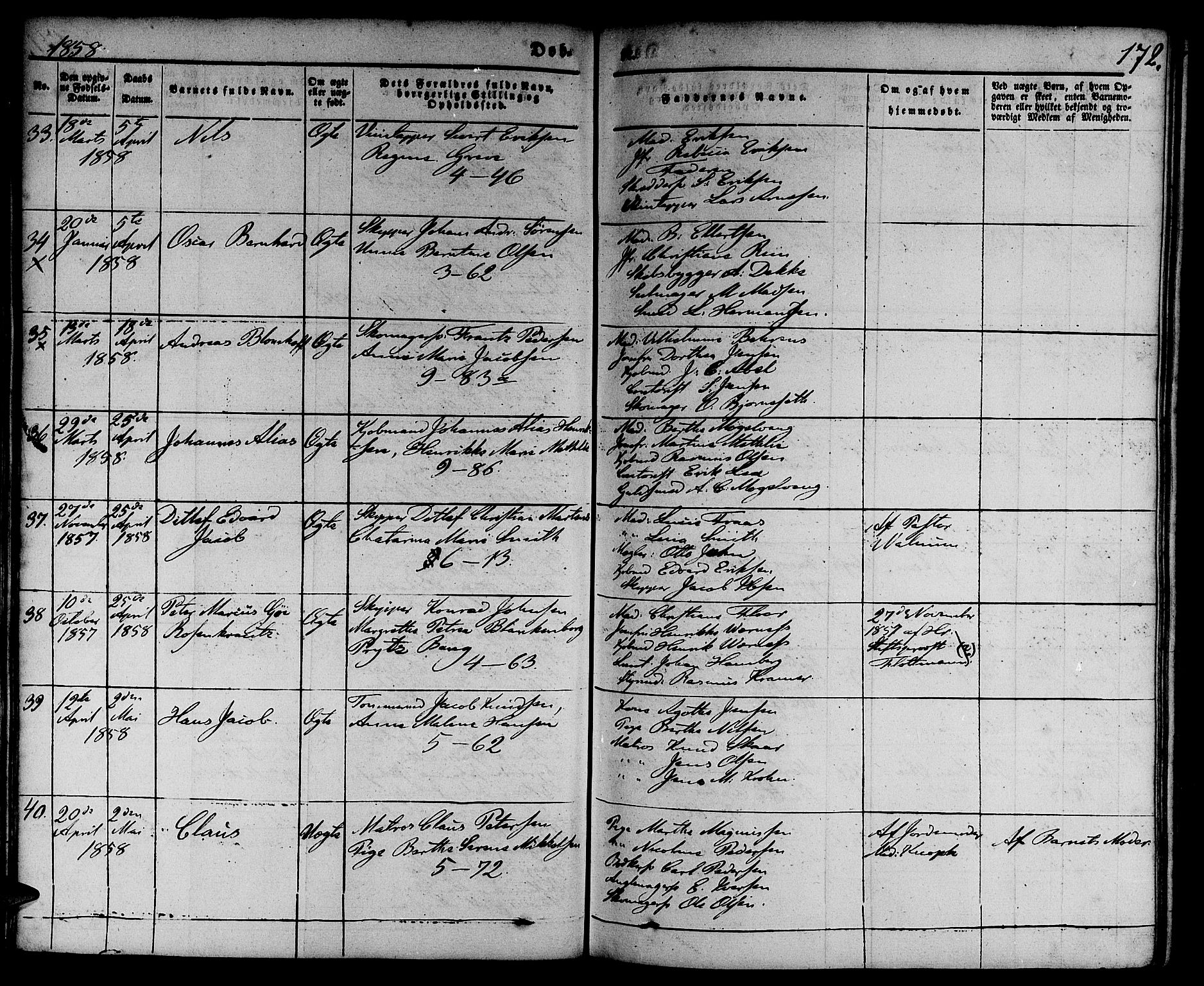 Nykirken Sokneprestembete, AV/SAB-A-77101/H/Hab: Parish register (copy) no. B 1, 1842-1858, p. 172