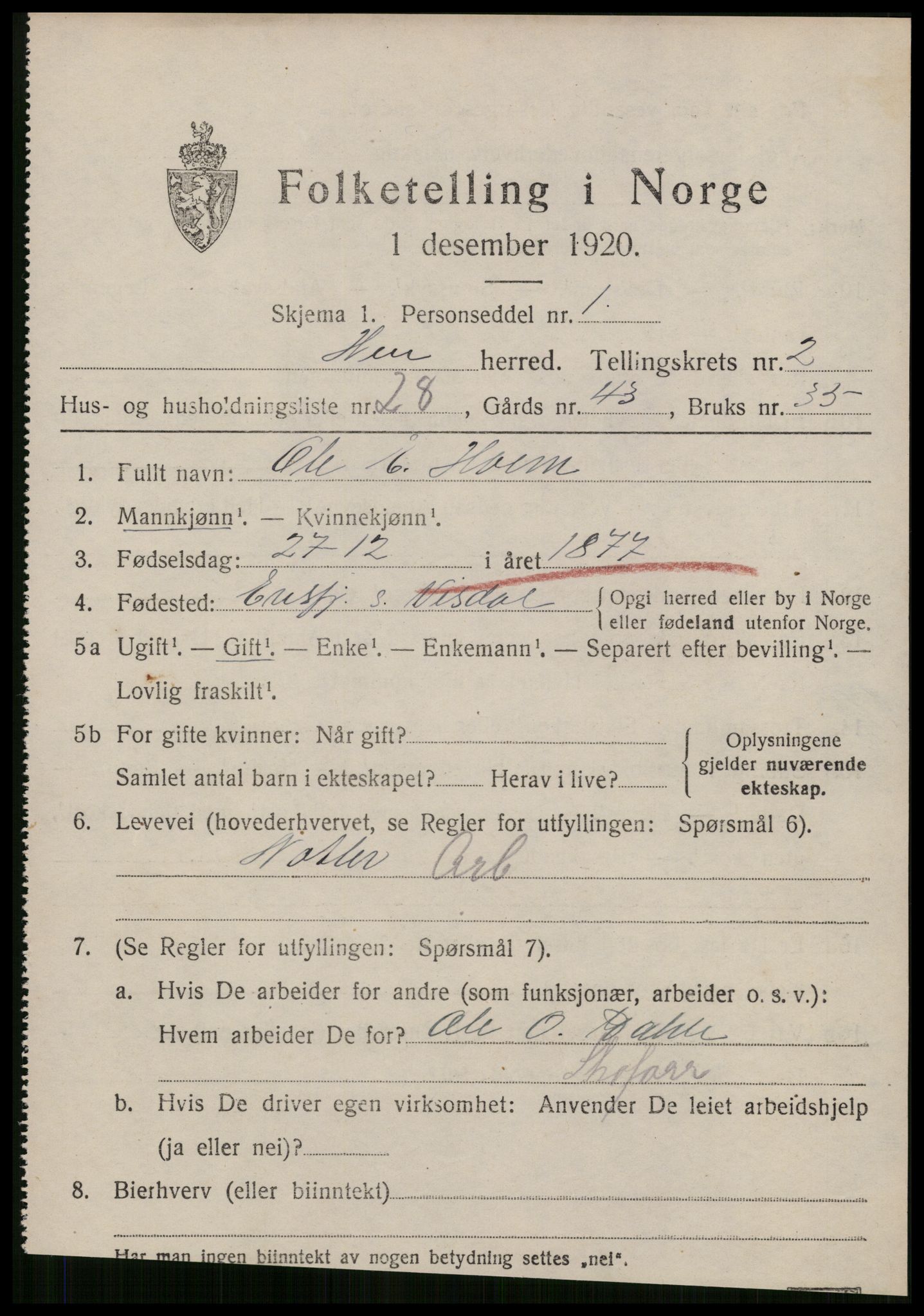 SAT, 1920 census for Hen, 1920, p. 1240