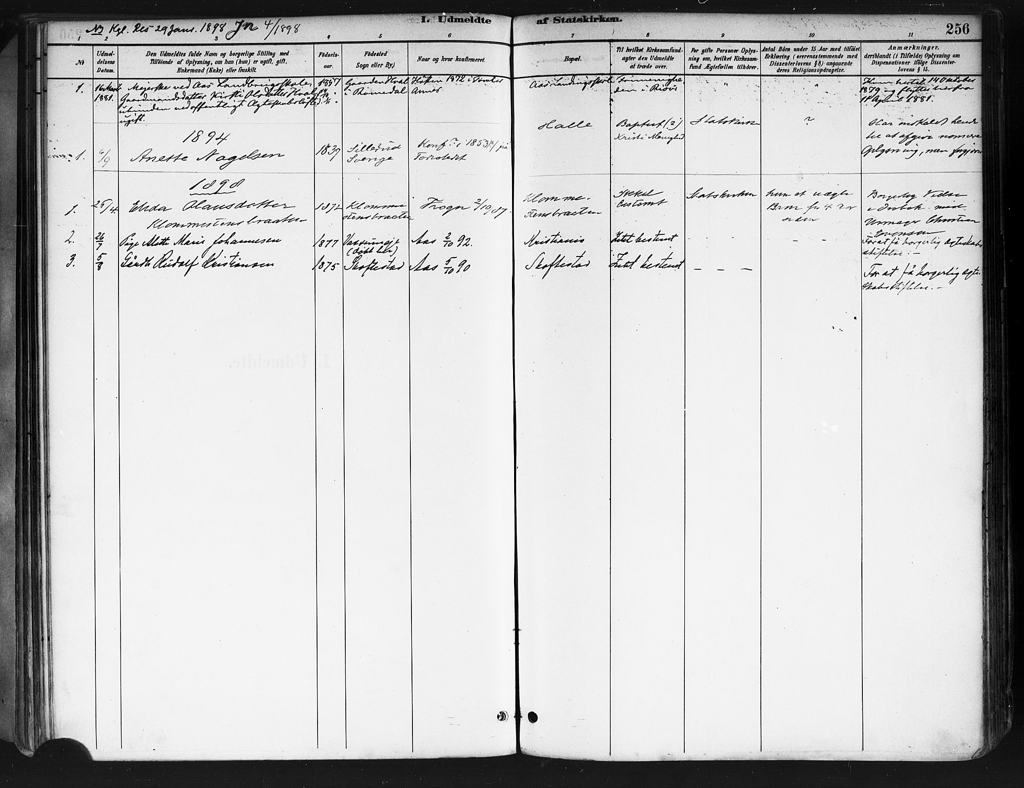 Ås prestekontor Kirkebøker, AV/SAO-A-10894/F/Fa/L0009: Parish register (official) no. I 9, 1881-1900, p. 256