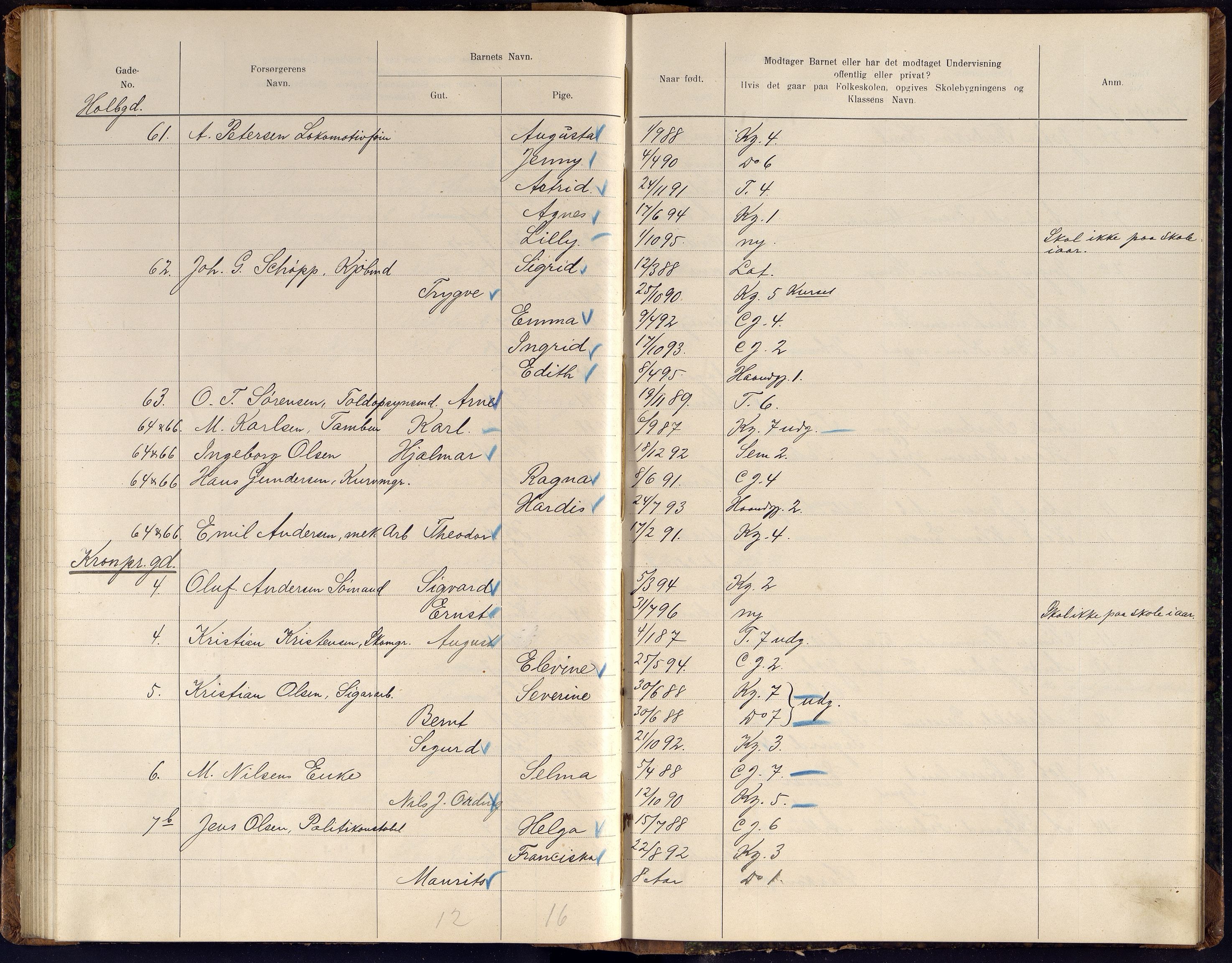 Kristiansand By - Skolekommisjonen/ -Styret, ARKSOR/1001KG510/J/Jb/L0011: Barnetelling, 1902, p. 153-154