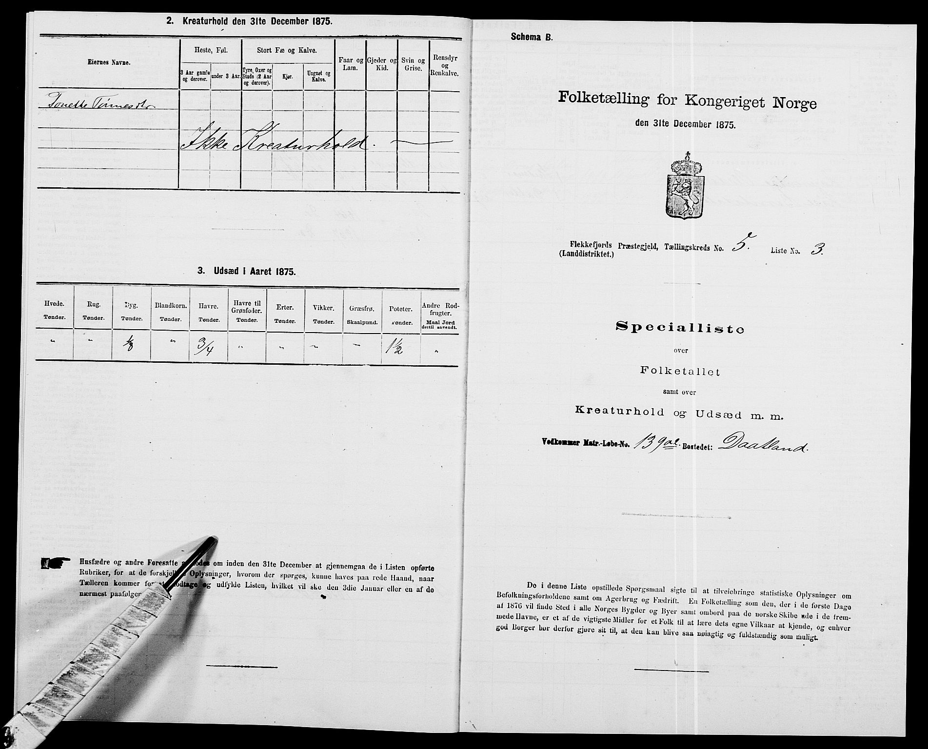 SAK, 1875 census for 1042L Flekkefjord/Nes og Hidra, 1875, p. 696