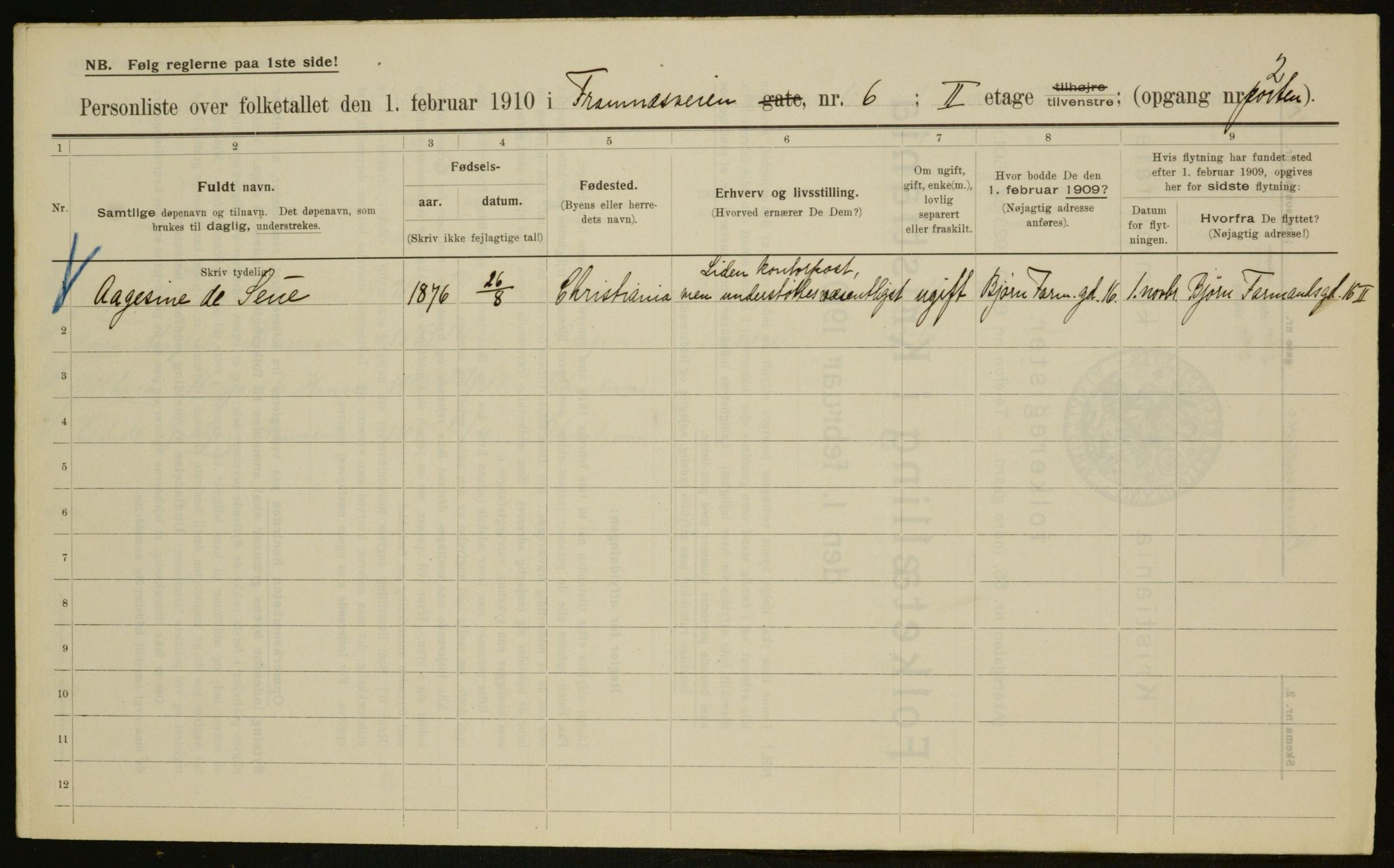 OBA, Municipal Census 1910 for Kristiania, 1910, p. 23912