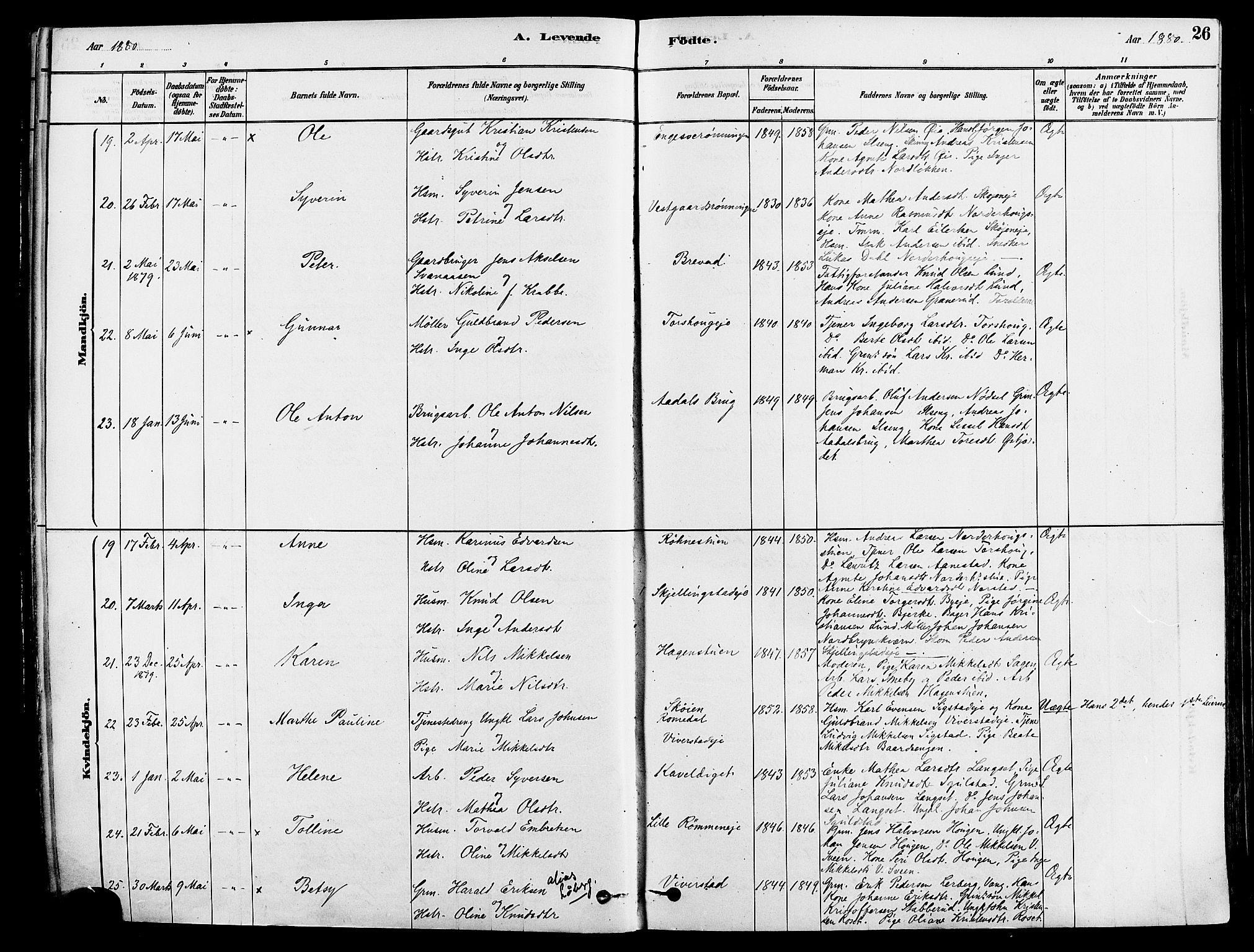 Løten prestekontor, AV/SAH-PREST-022/K/Ka/L0009: Parish register (official) no. 9, 1878-1891, p. 26