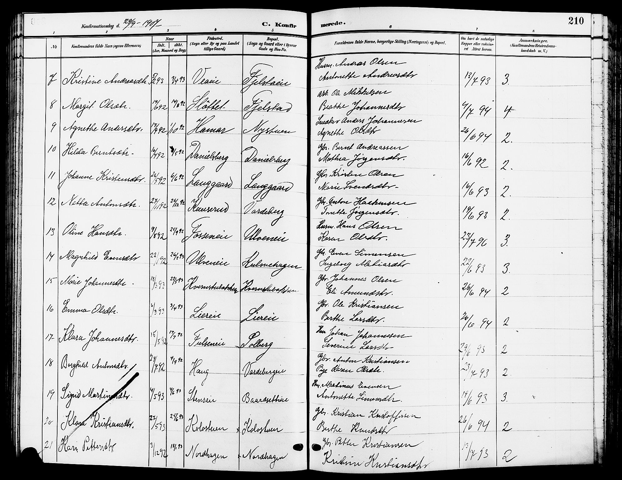 Ringsaker prestekontor, AV/SAH-PREST-014/L/La/L0015: Parish register (copy) no. 15, 1903-1912, p. 210