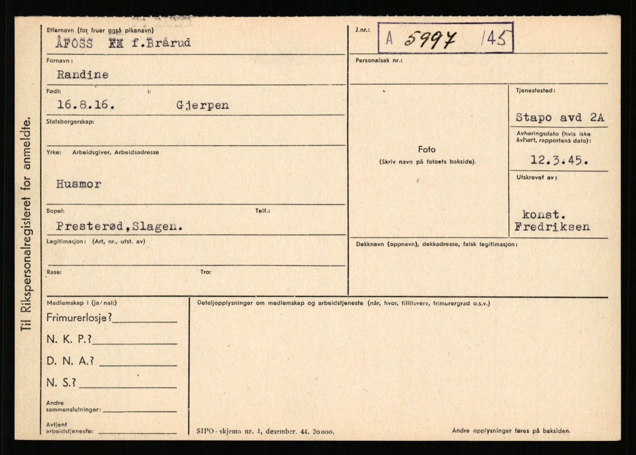 Statspolitiet - Hovedkontoret / Osloavdelingen, AV/RA-S-1329/C/Ca/L0001: Aabakken - Armann, 1943-1945, p. 64