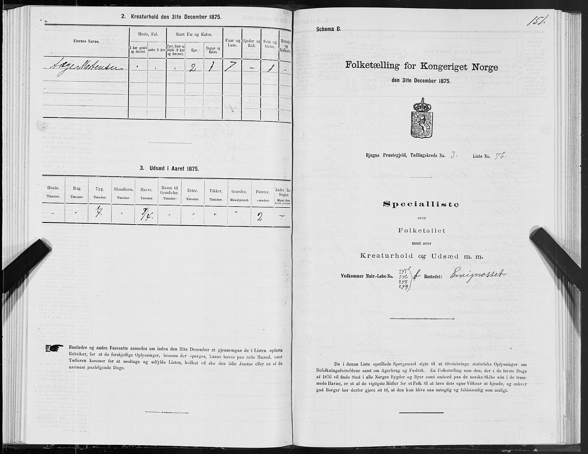 SAT, 1875 census for 1627P Bjugn, 1875, p. 2151