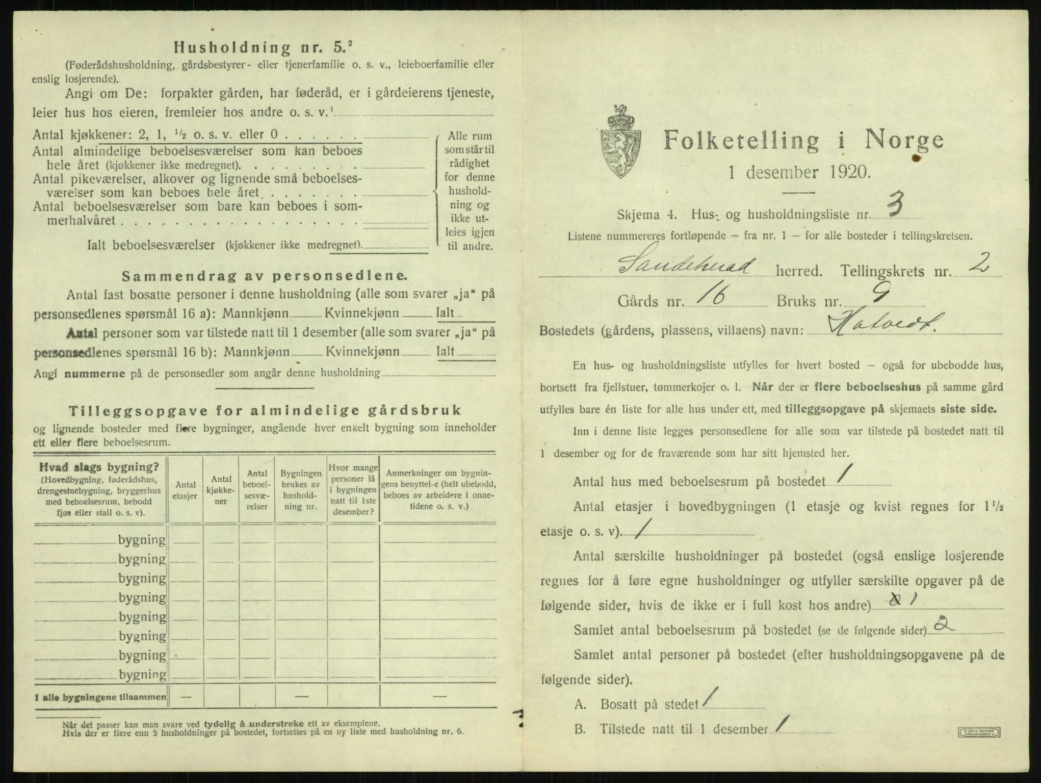 SAKO, 1920 census for Sandeherred, 1920, p. 154