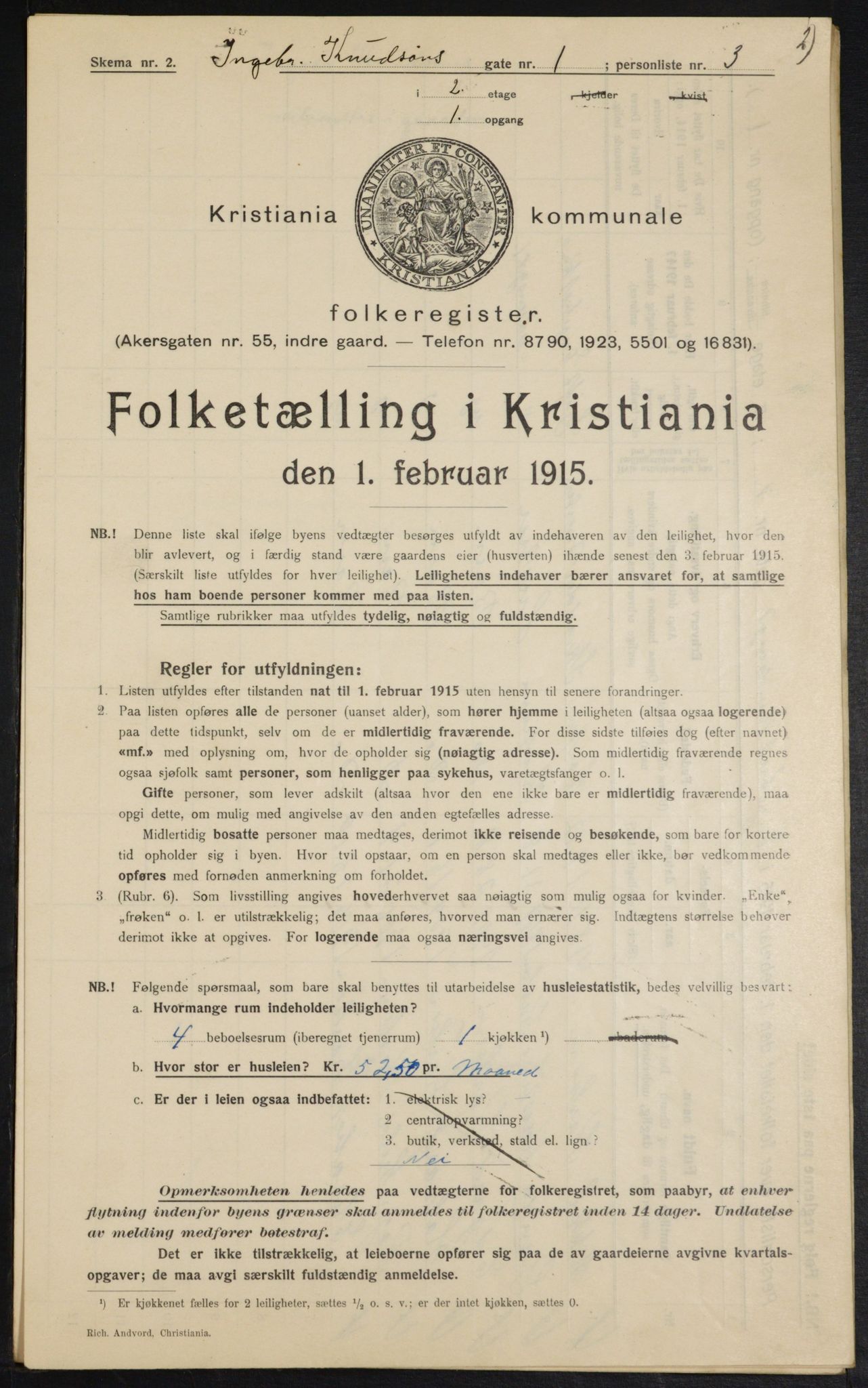 OBA, Municipal Census 1915 for Kristiania, 1915, p. 43306