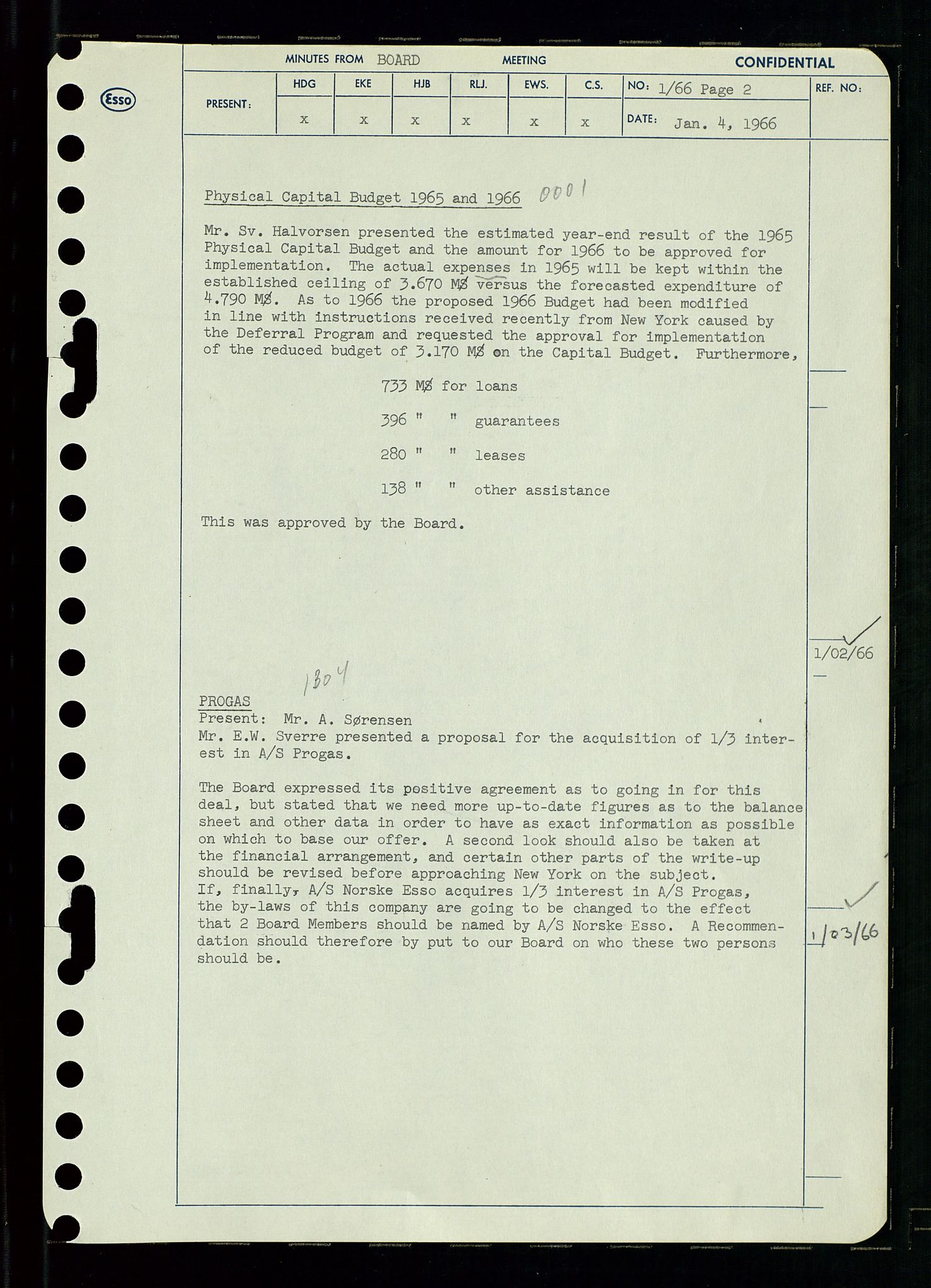 Pa 0982 - Esso Norge A/S, AV/SAST-A-100448/A/Aa/L0002/0002: Den administrerende direksjon Board minutes (styrereferater) / Den administrerende direksjon Board minutes (styrereferater), 1966, p. 3