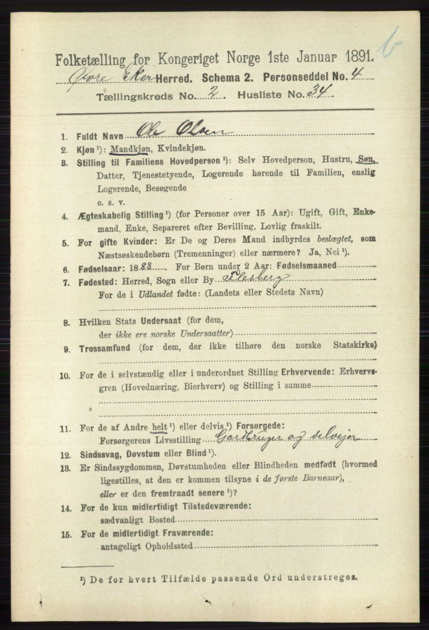 RA, 1891 census for 0624 Øvre Eiker, 1891, p. 8667