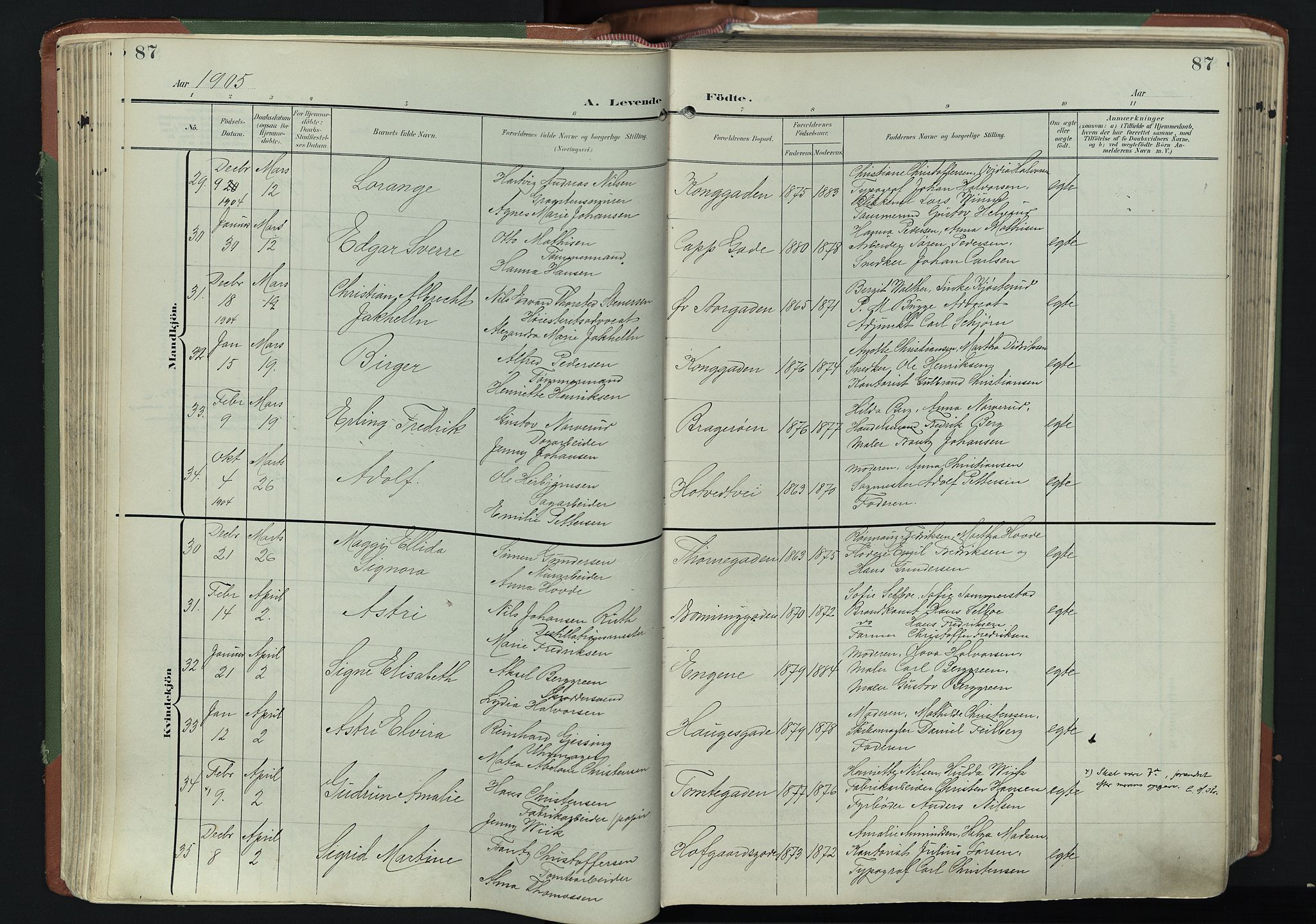 Bragernes kirkebøker, AV/SAKO-A-6/F/Fb/L0009: Parish register (official) no. II 9, 1902-1911, p. 87