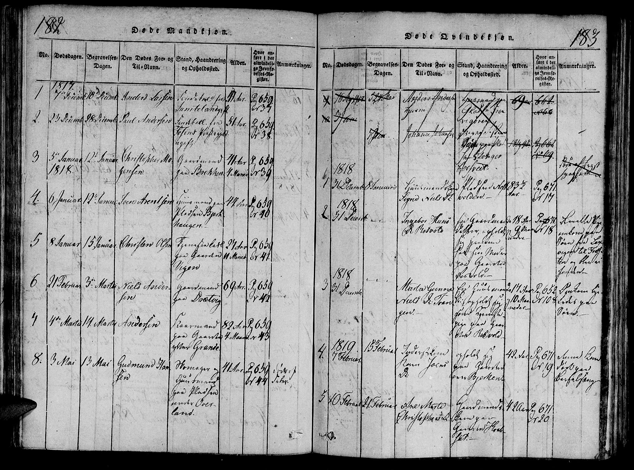 Ministerialprotokoller, klokkerbøker og fødselsregistre - Nord-Trøndelag, AV/SAT-A-1458/701/L0005: Parish register (official) no. 701A05 /1, 1816-1825, p. 182-183