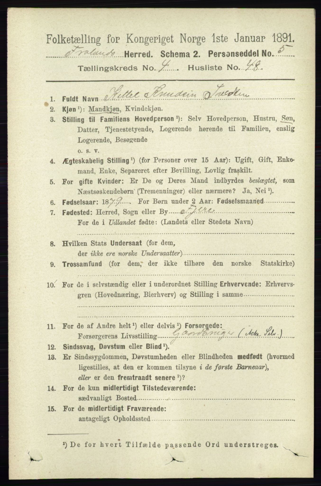 RA, 1891 census for 0919 Froland, 1891, p. 1691