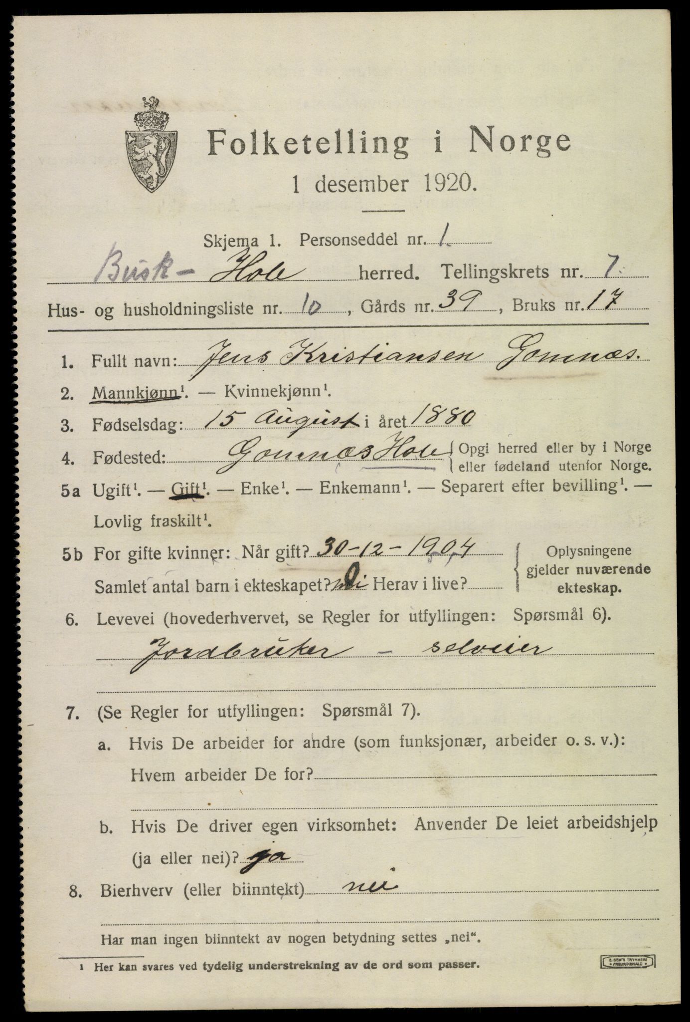 SAKO, 1920 census for Hole, 1920, p. 4455