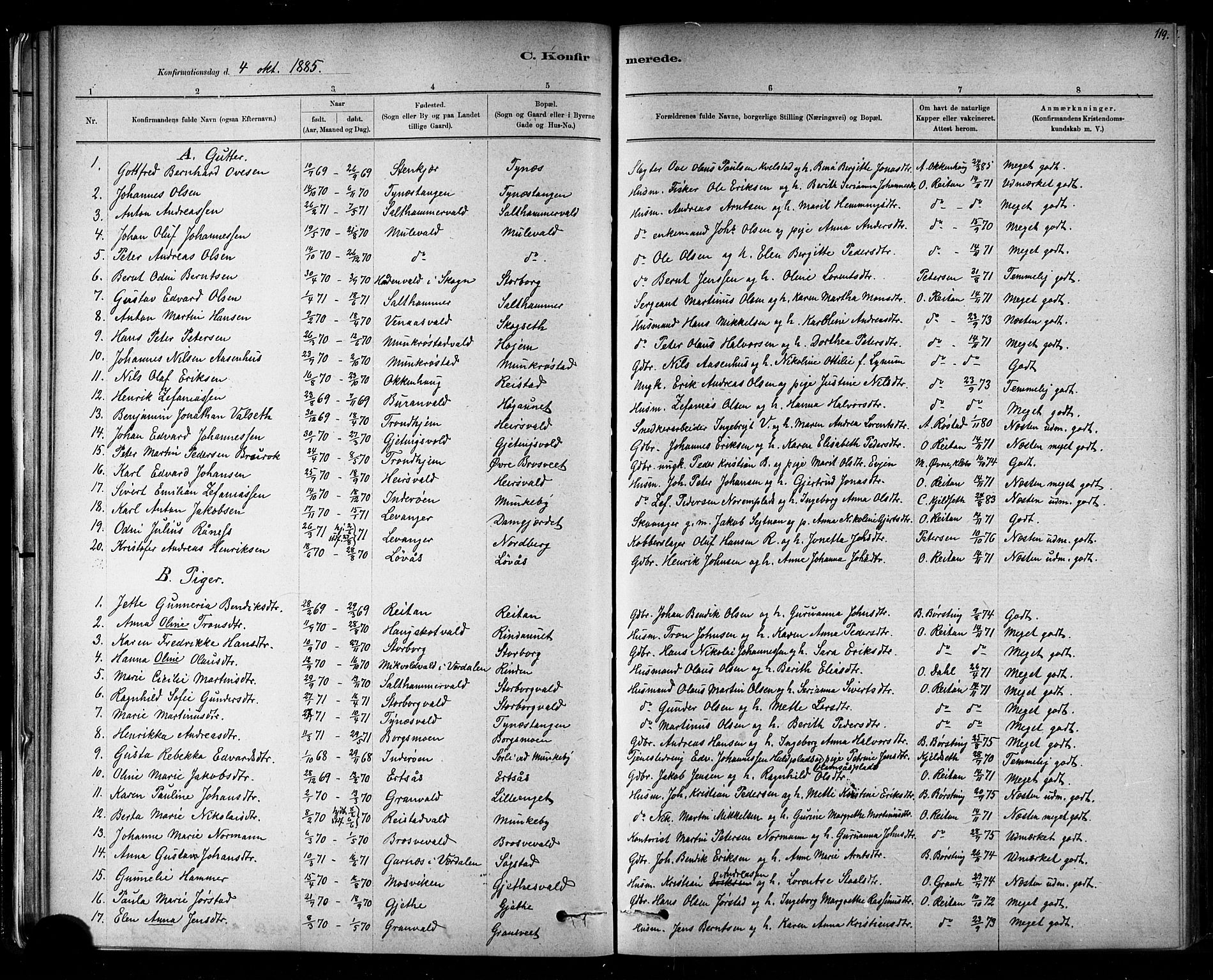 Ministerialprotokoller, klokkerbøker og fødselsregistre - Nord-Trøndelag, SAT/A-1458/721/L0208: Parish register (copy) no. 721C01, 1880-1917, p. 119