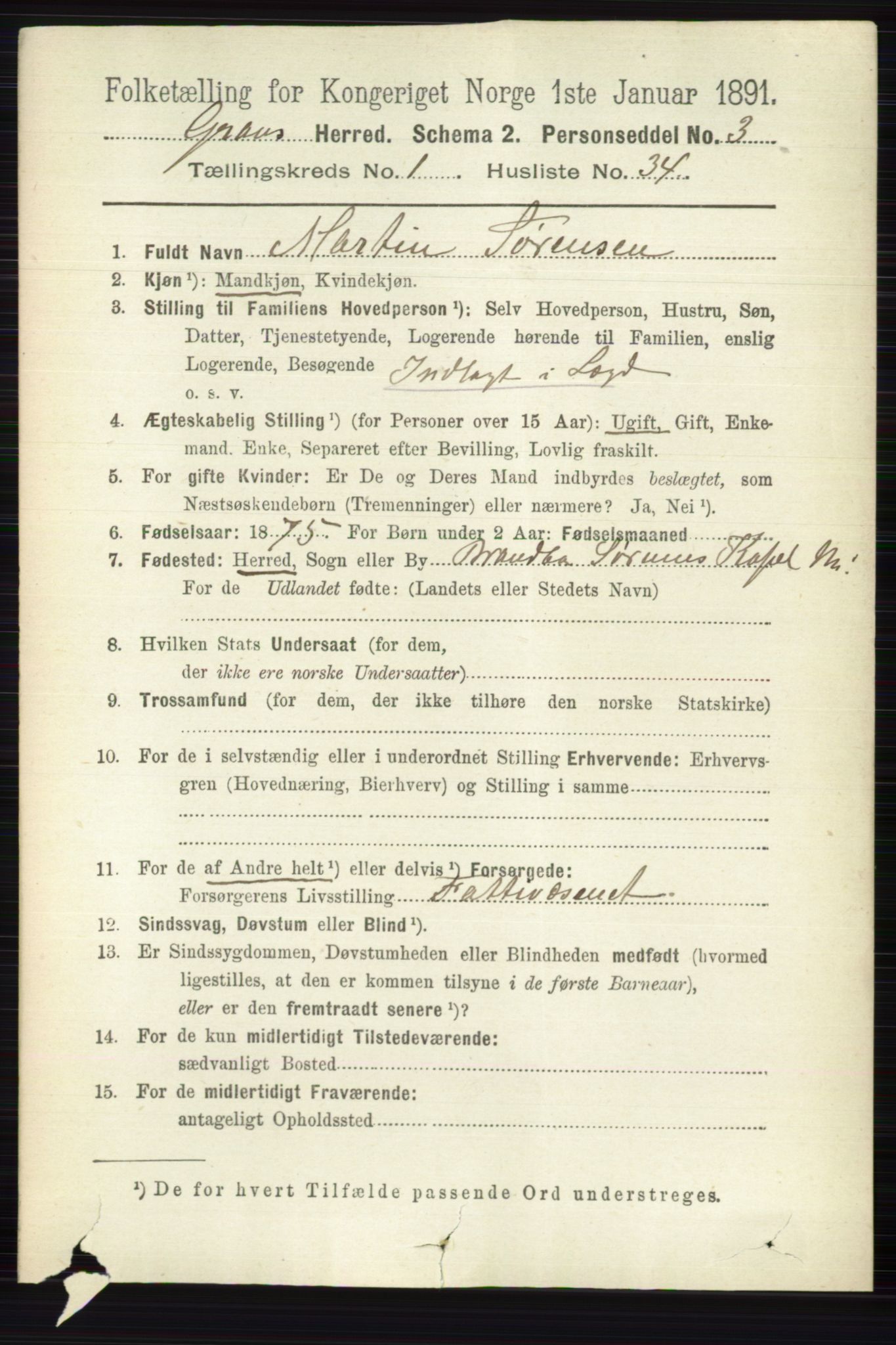 RA, 1891 census for 0534 Gran, 1891, p. 275