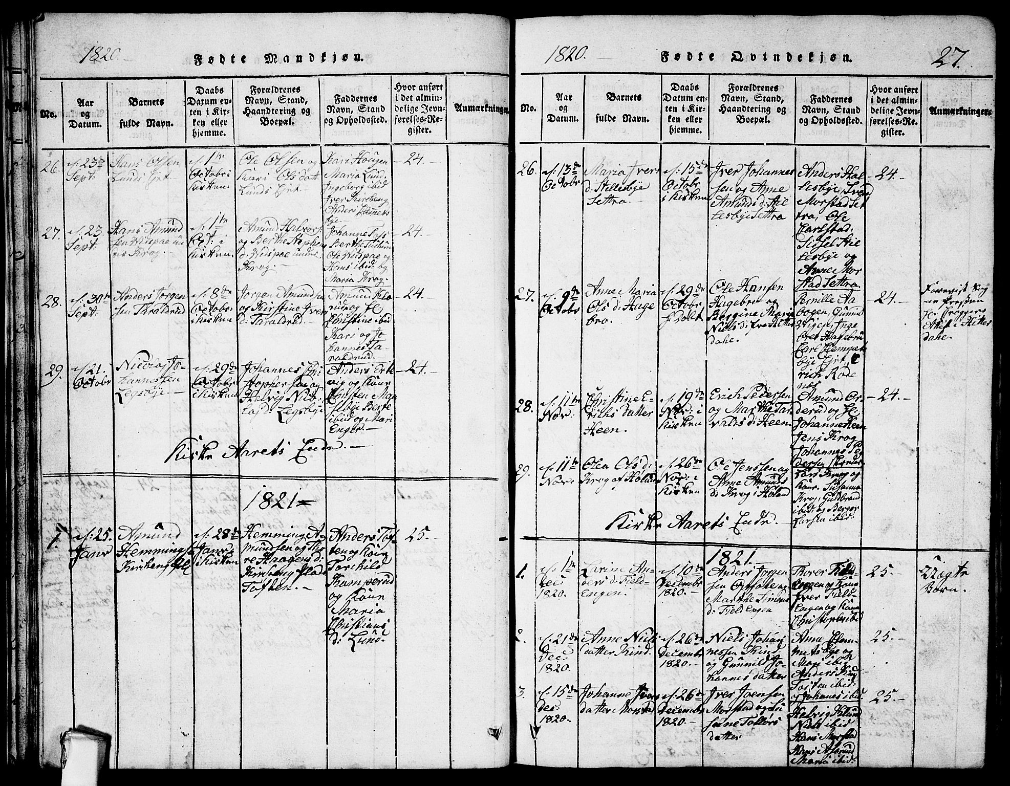 Rødenes prestekontor Kirkebøker, AV/SAO-A-2005/G/Ga/L0001: Parish register (copy) no.  I 1, 1814-1841, p. 27