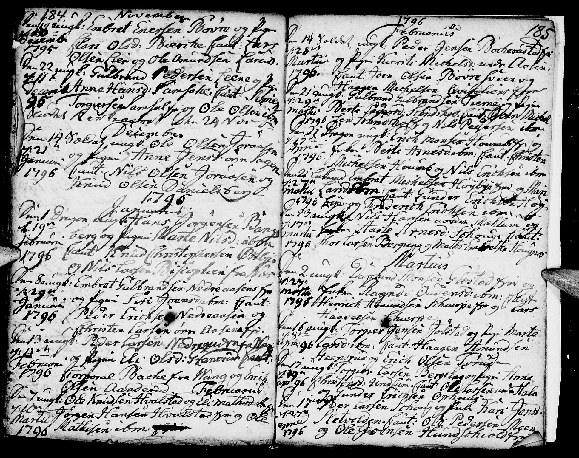 Ringsaker prestekontor, SAH/PREST-014/I/Ia/L0005/0006: Parish register draft no. 1F, 1793-1796, p. 184-185