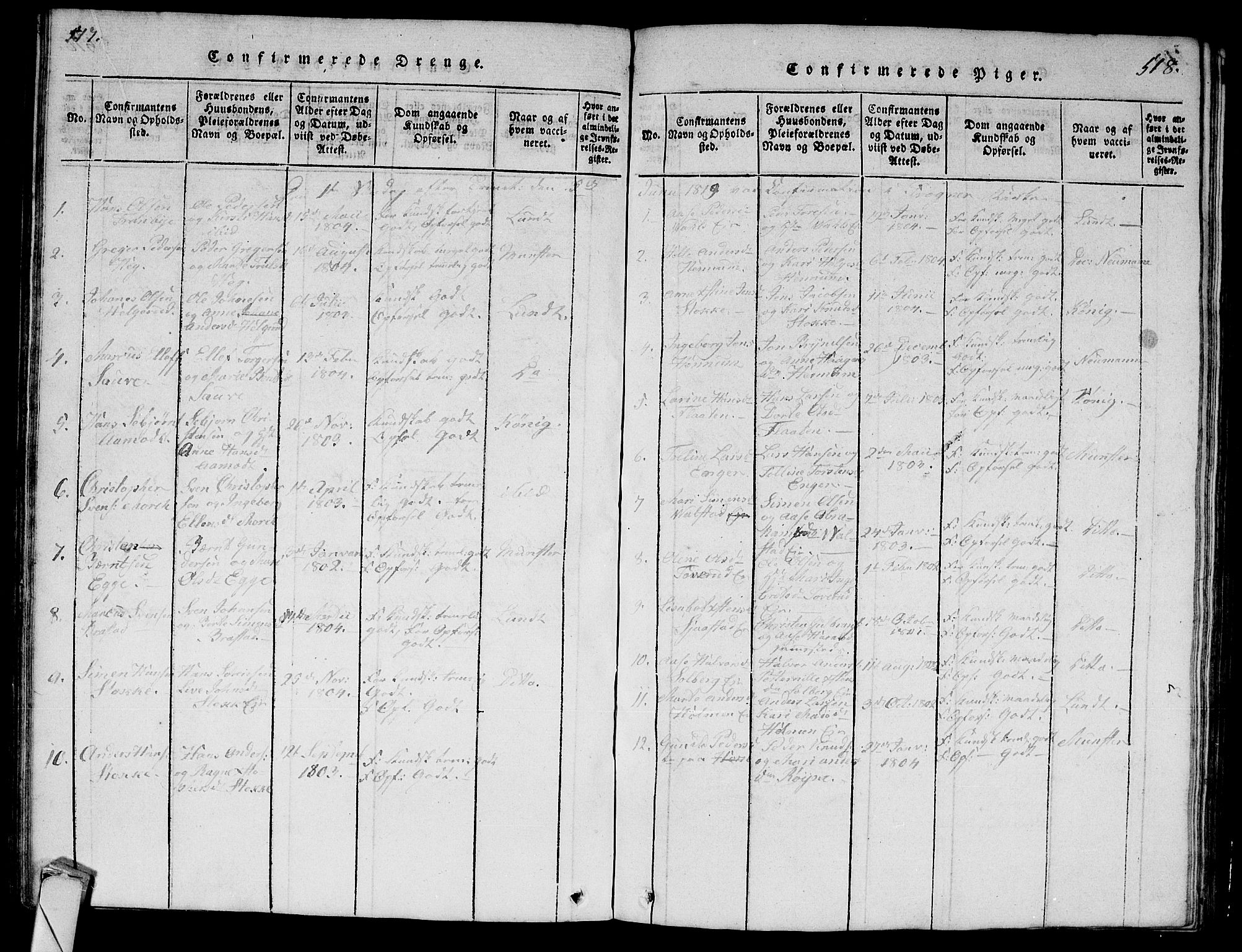 Lier kirkebøker, AV/SAKO-A-230/G/Ga/L0001: Parish register (copy) no. I 1, 1813-1824, p. 517-518