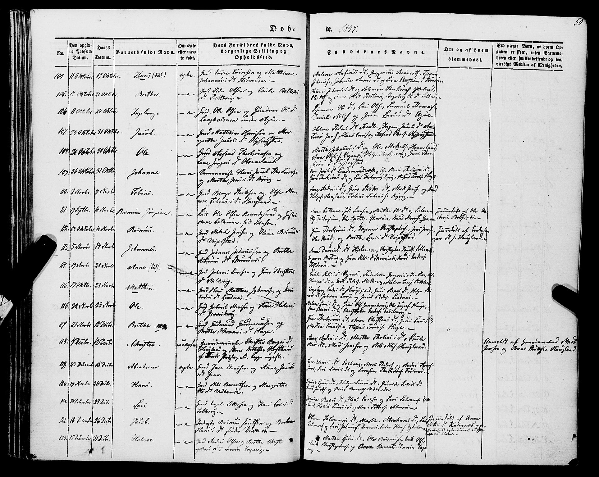 Stord sokneprestembete, AV/SAB-A-78201/H/Haa: Parish register (official) no. A 7, 1841-1861, p. 50