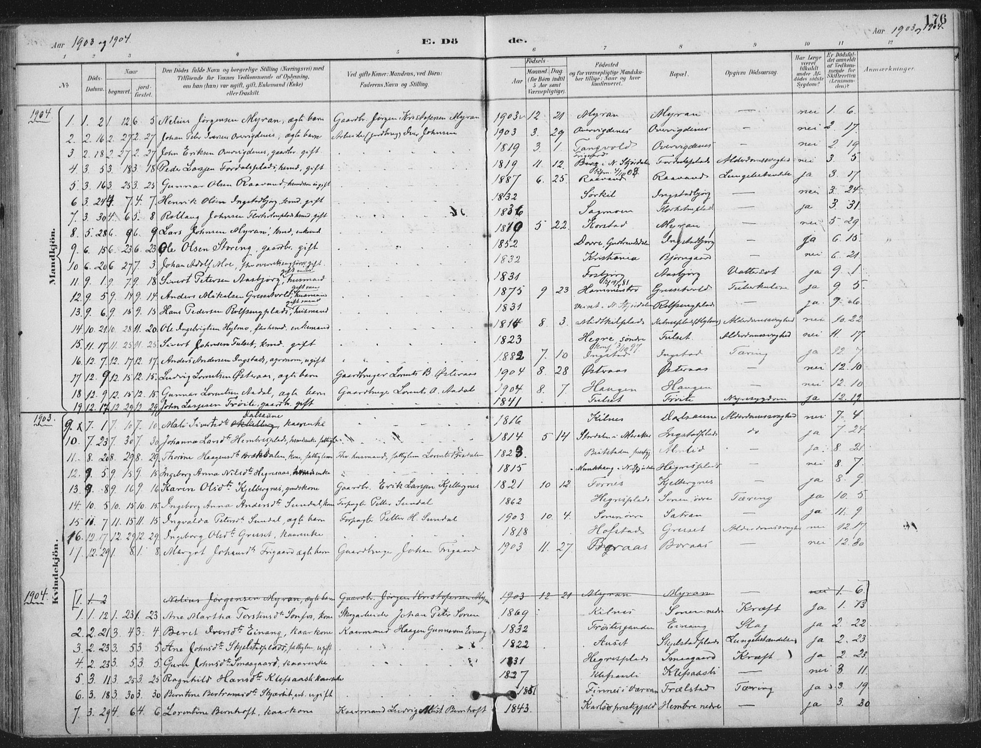 Ministerialprotokoller, klokkerbøker og fødselsregistre - Nord-Trøndelag, SAT/A-1458/703/L0031: Parish register (official) no. 703A04, 1893-1914, p. 176